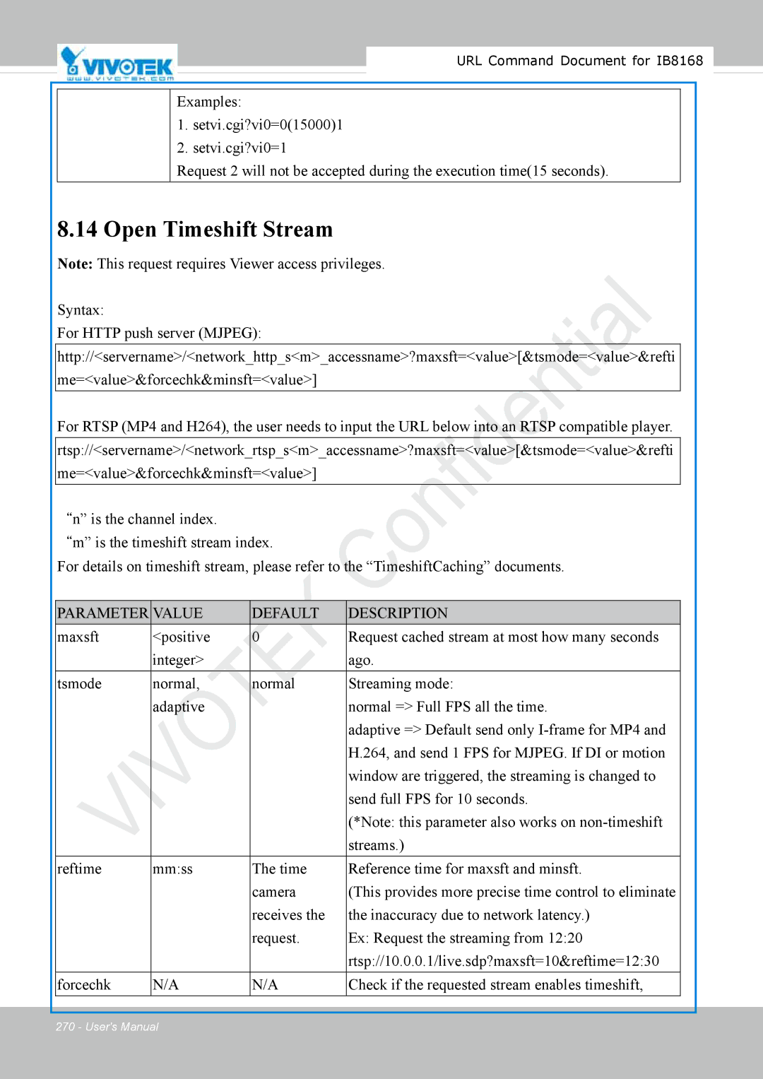 Vivitek IB8156-C user manual Open Timeshift Stream 