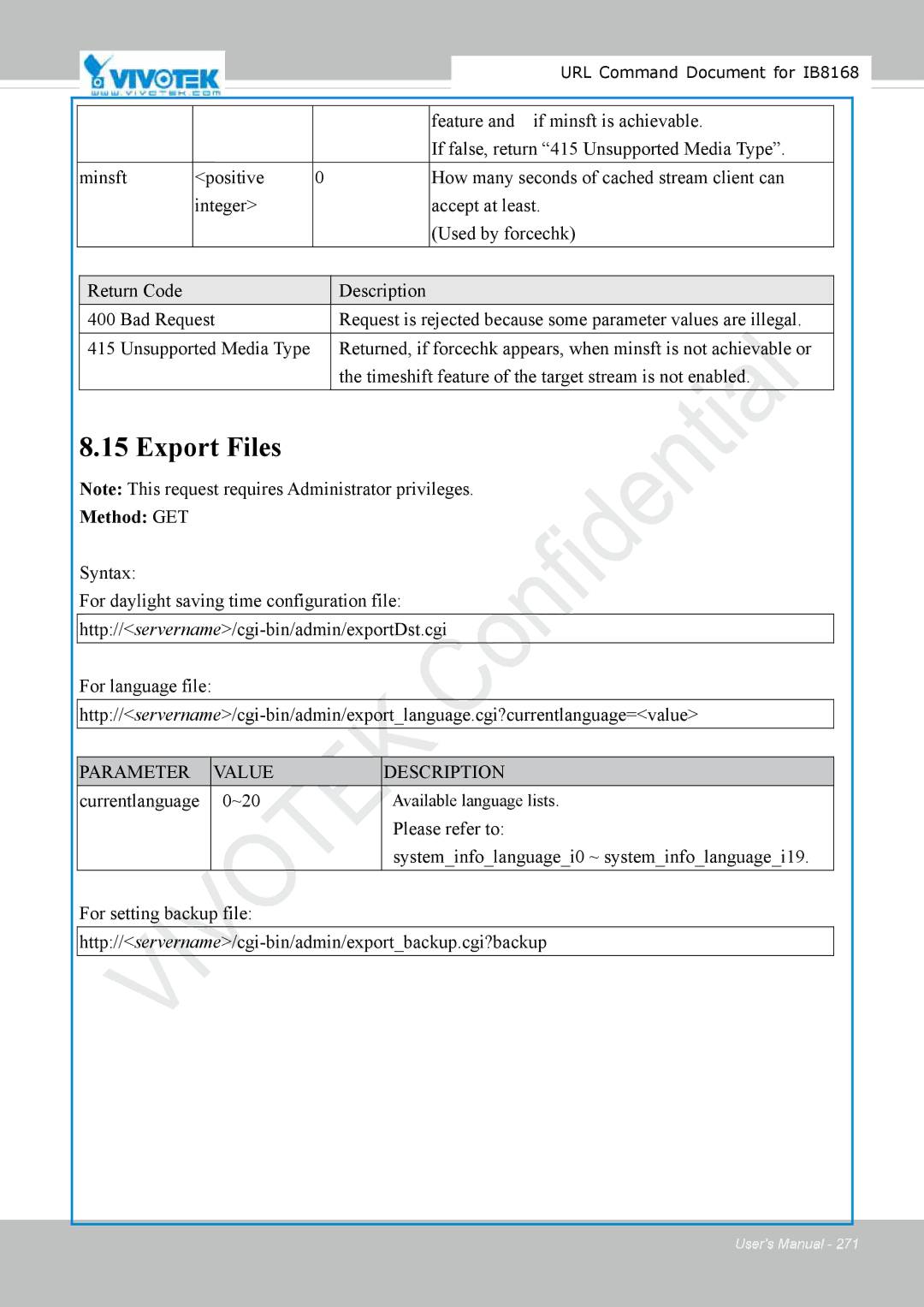 Vivitek IB8156-C user manual Export Files 