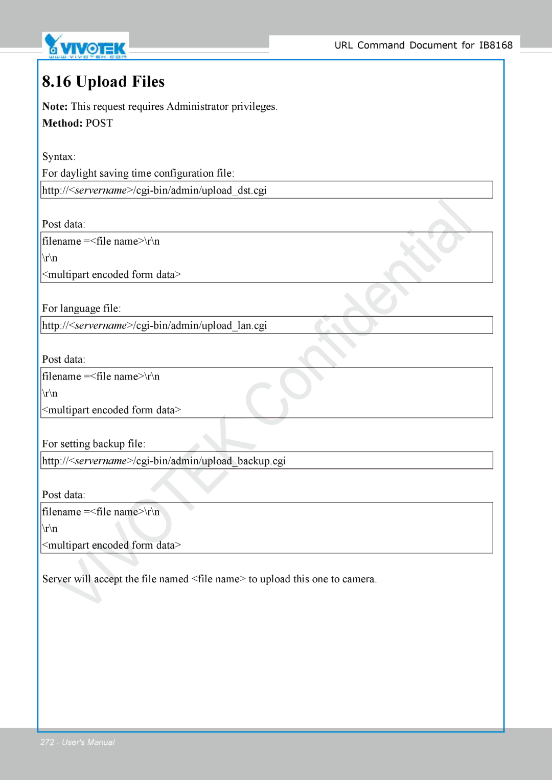 Vivitek IB8156-C user manual Upload Files 