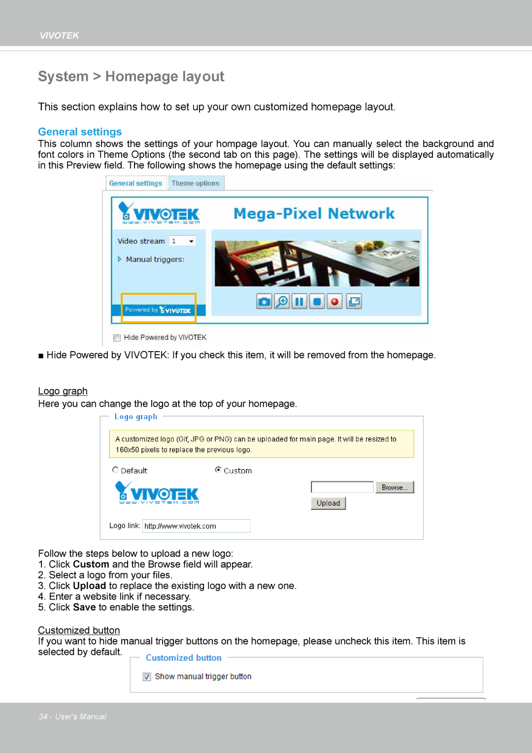 Vivitek IB8156-C user manual System Homepage layout, General settings 