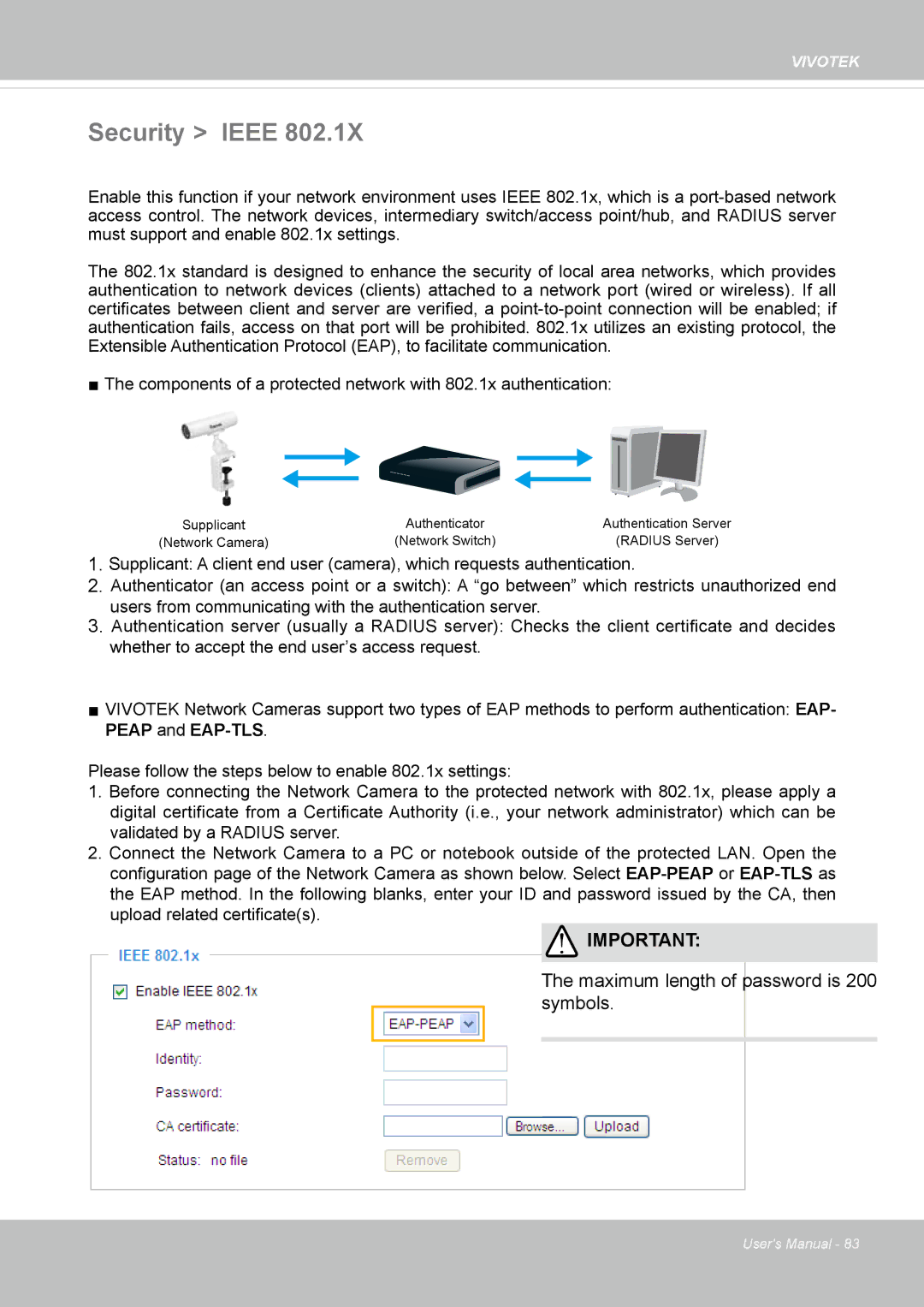 Vivitek IB8156-C user manual Security Ieee, Maximum length of password is 200 symbols 