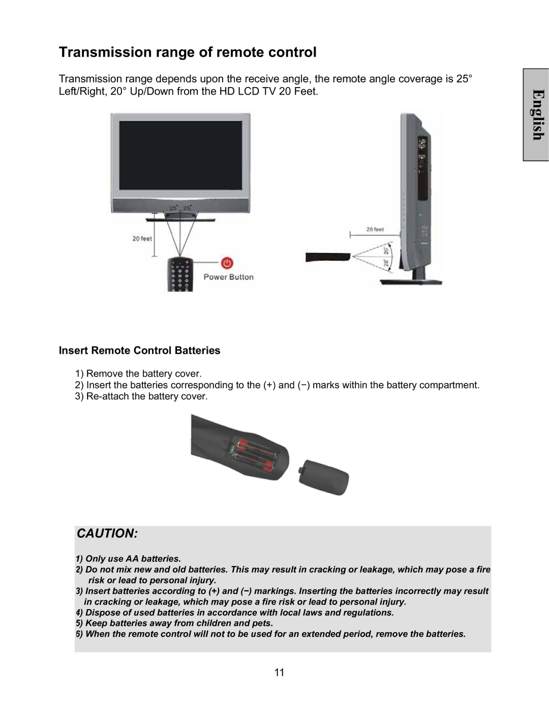 Vivitek LT32PL3-A manual Transmission range of remote control, Insert Remote Control Batteries 