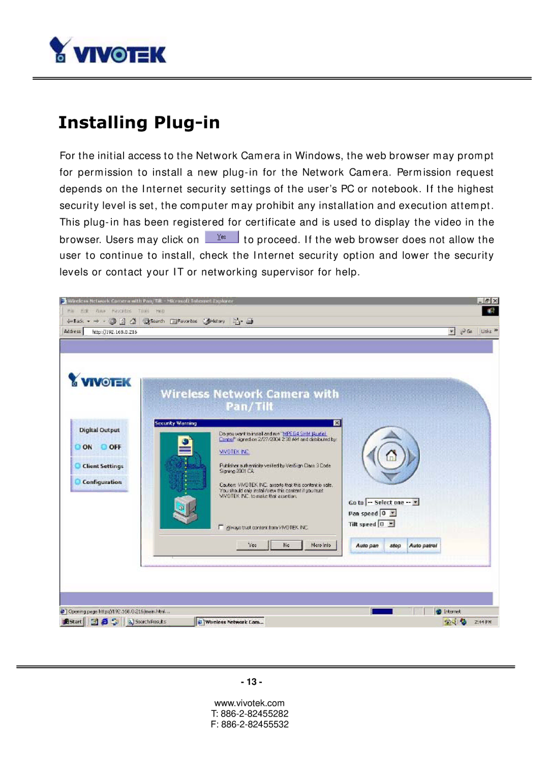 Vivotek 3123, PT3113 manual Installing Plug-in 