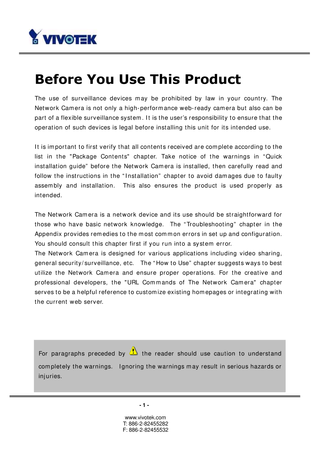 Vivotek 3123, PT3113 manual Before You Use This Product 