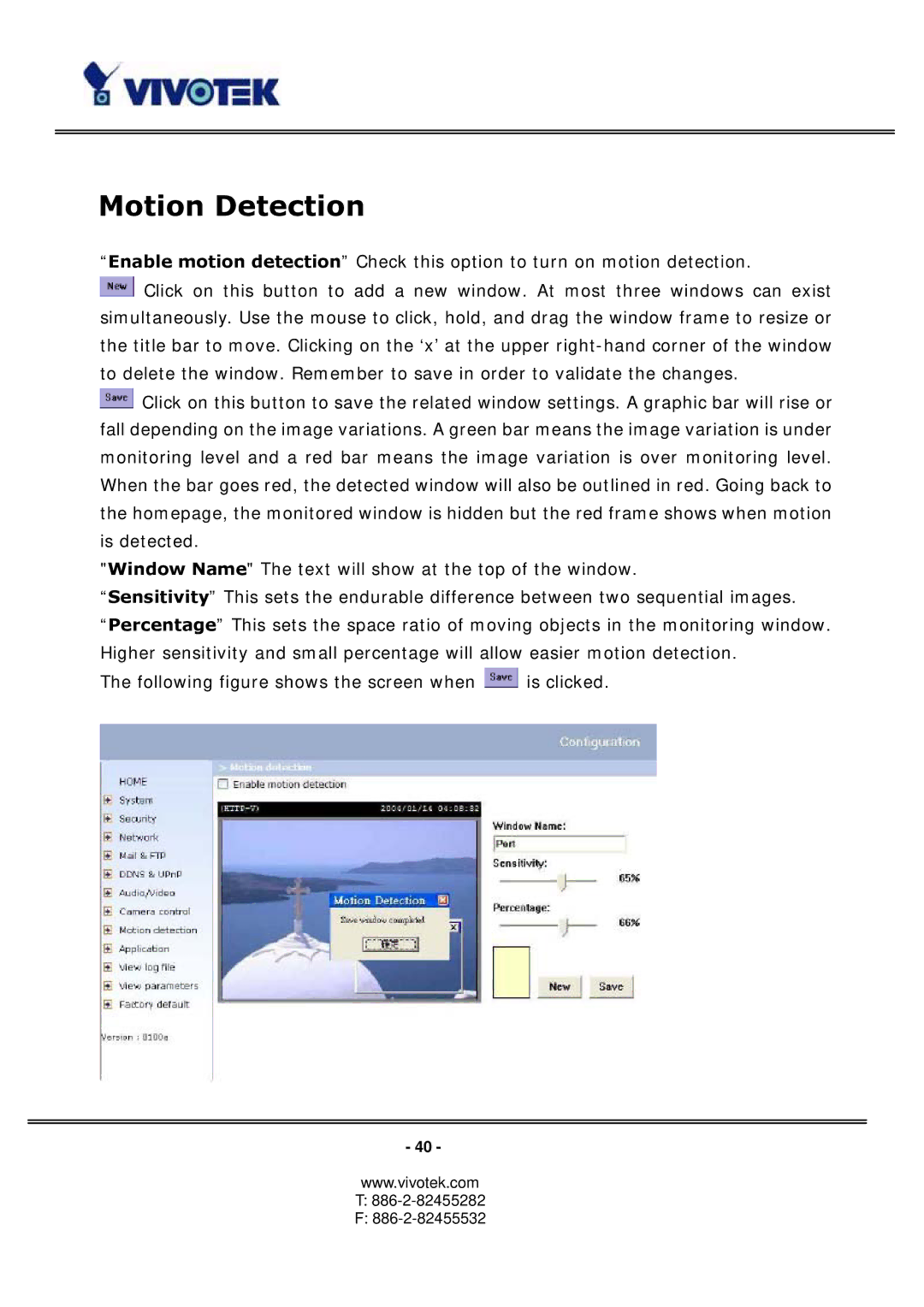 Vivotek PT3113, 3123 manual Motion Detection 