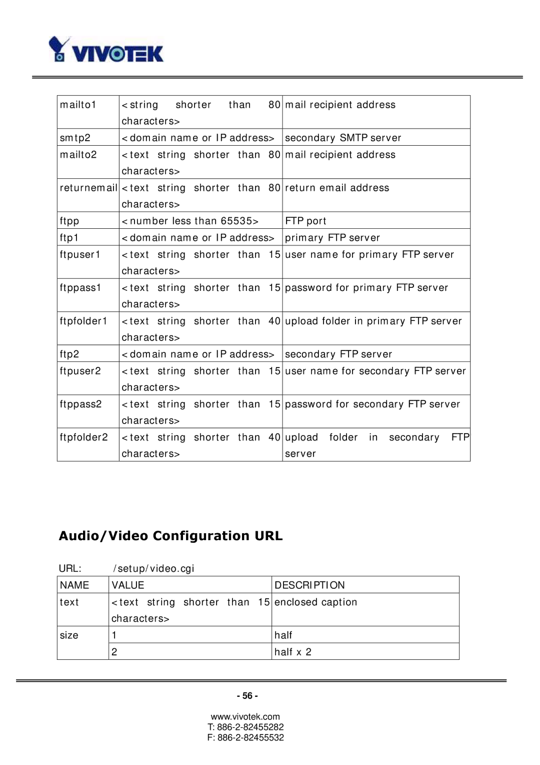 Vivotek 3123, PT3113 manual Audio/Video Configuration URL 