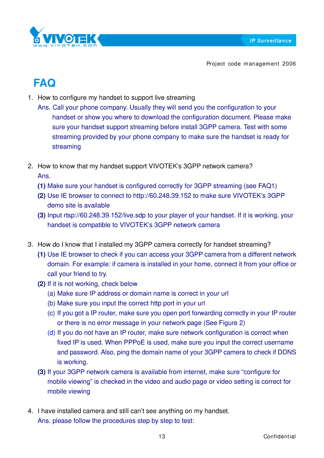 Vivotek 3GPP manual Faq 