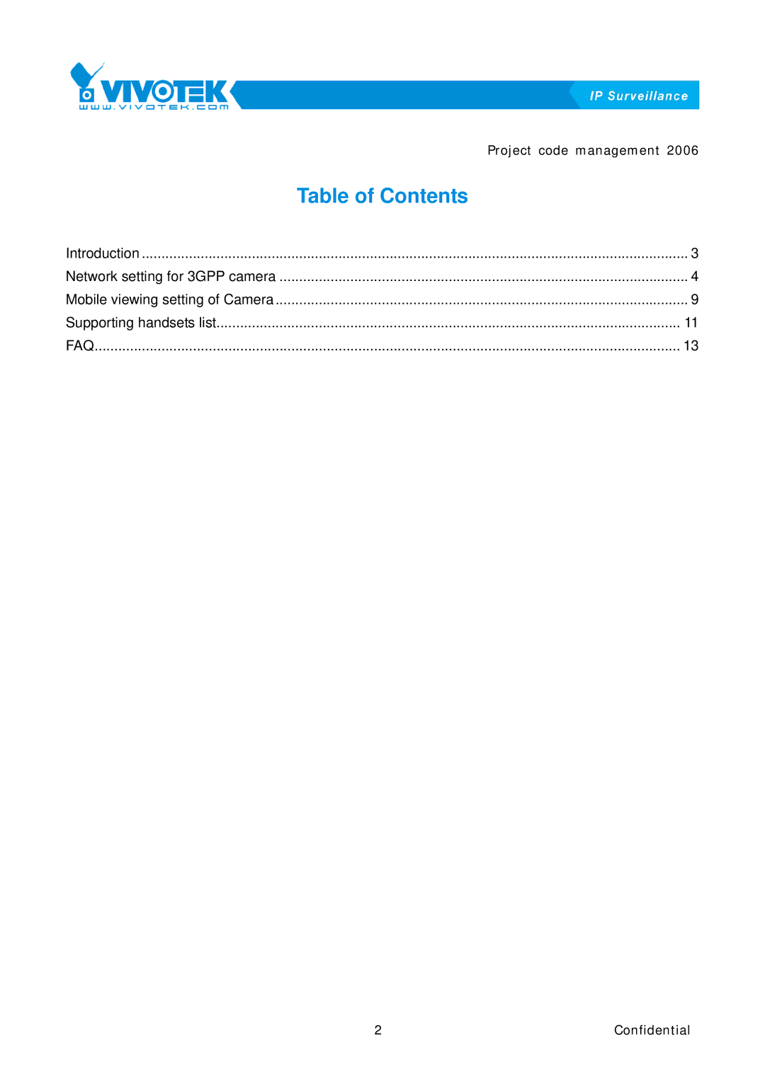 Vivotek 3GPP manual Table of Contents 