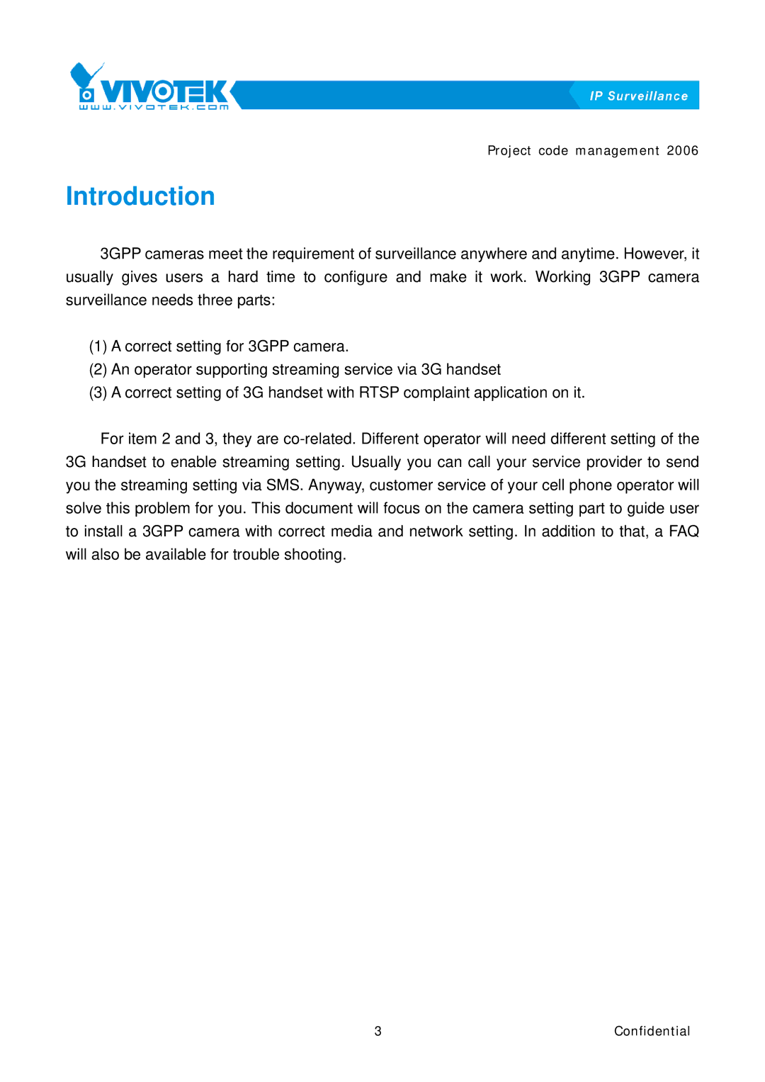 Vivotek 3GPP manual Introduction 