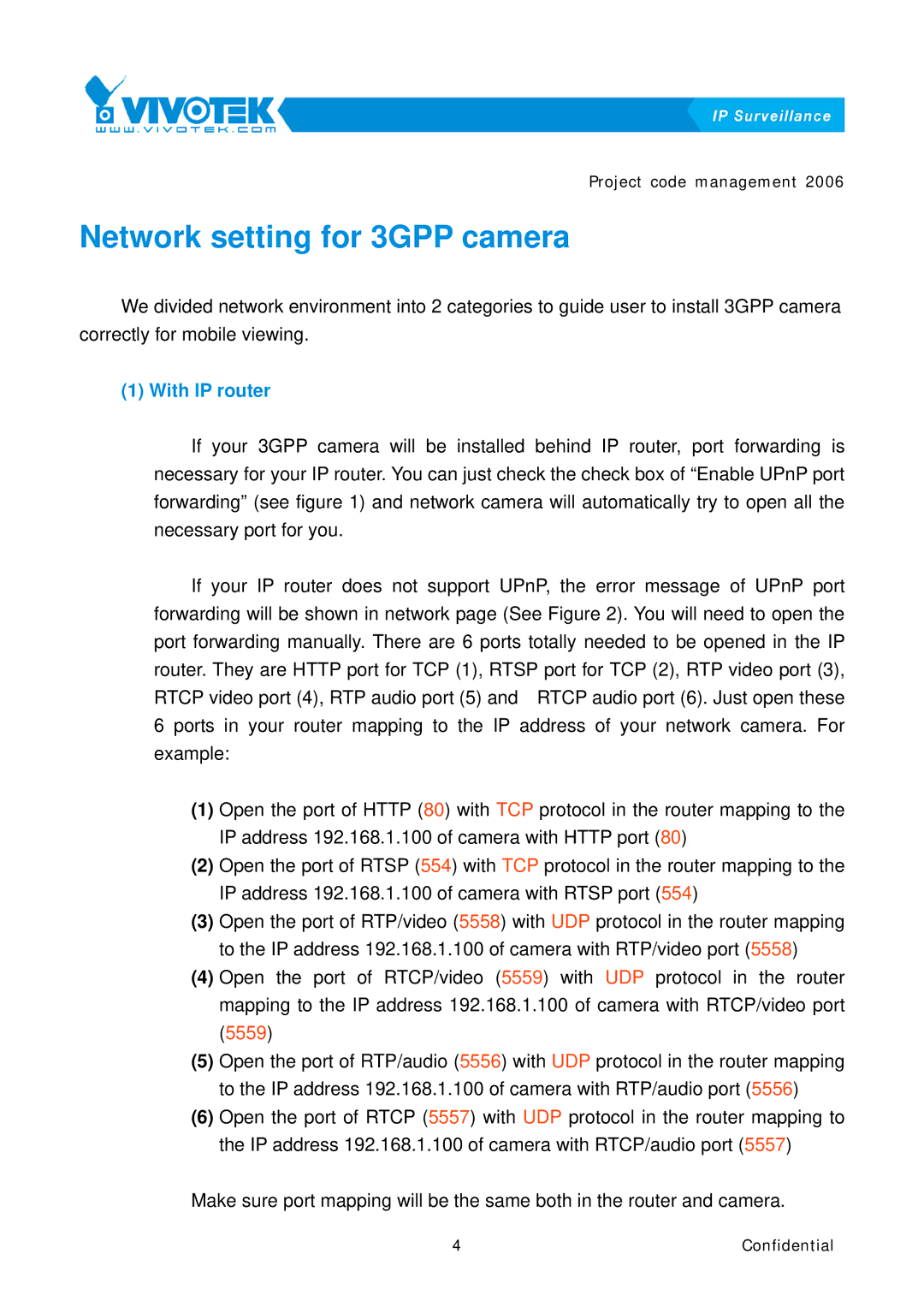 Vivotek manual Network setting for 3GPP camera, With IP router 