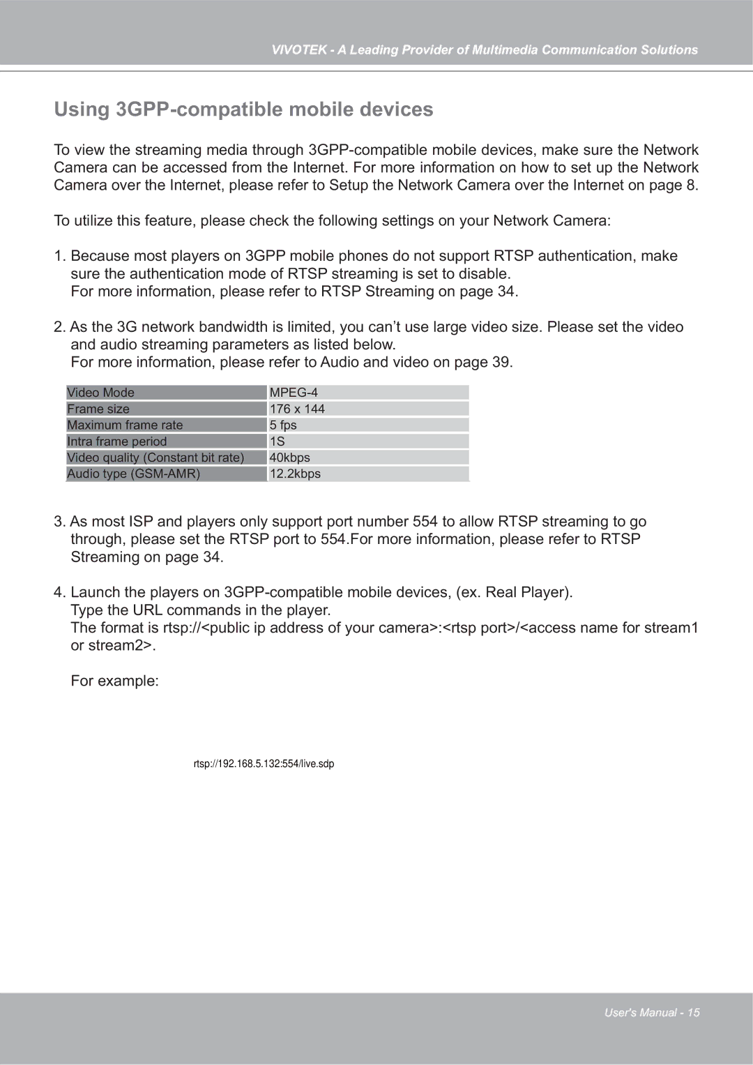 Vivotek 4X-IP7142 manual Using 3GPP-compatible mobile devices, MPEG-4 