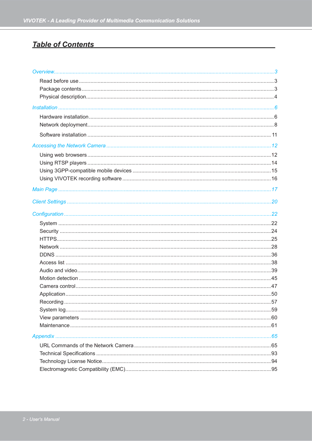 Vivotek 4X-IP7142 manual Table of Contents 