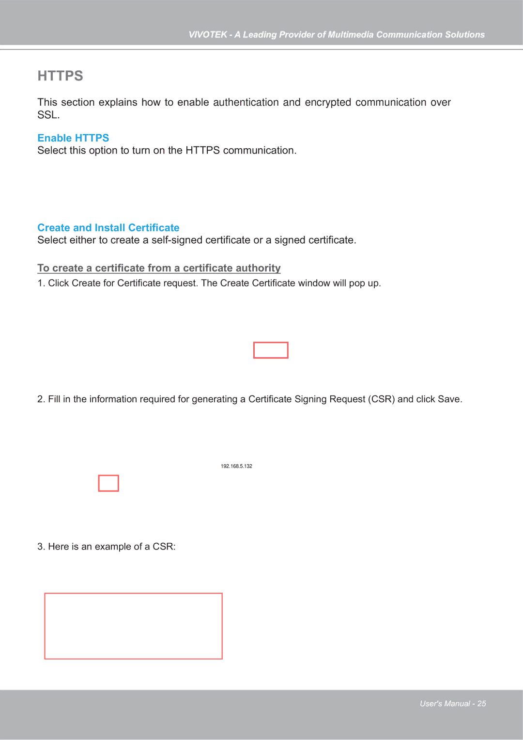 Vivotek 4X-IP7142 manual Enable Https, Create and Install Certiﬁcate 