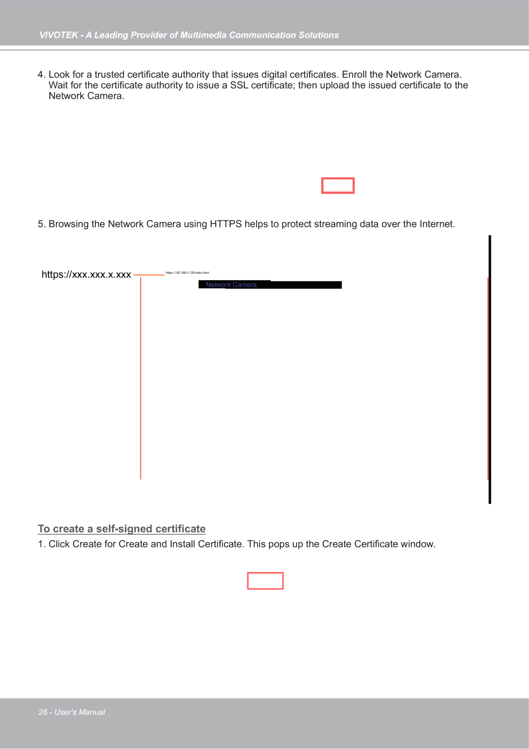 Vivotek 4X-IP7142 manual To create a self-signed certificate 