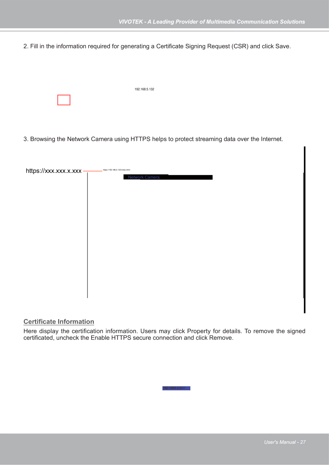 Vivotek 4X-IP7142 manual Certificate Information 