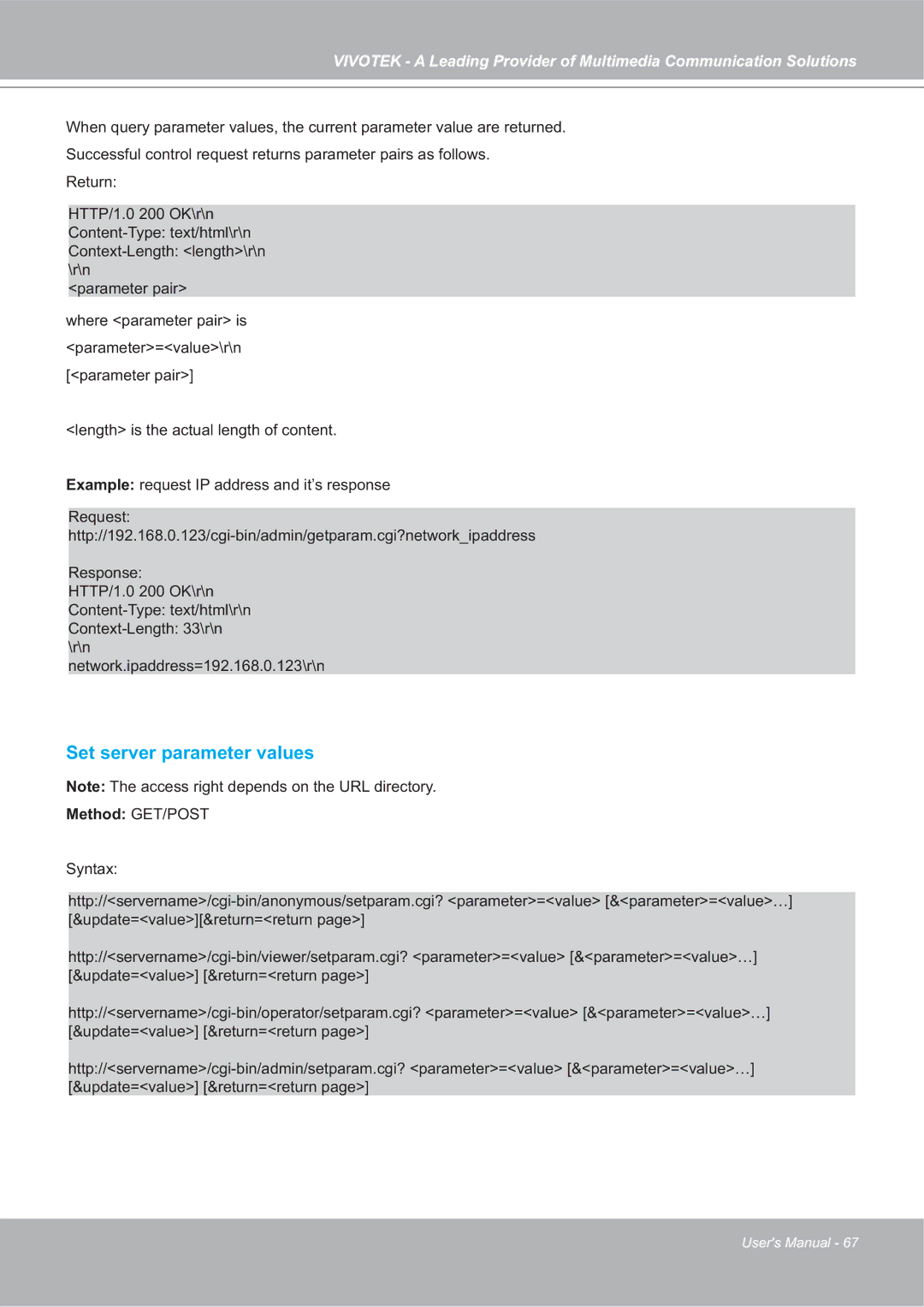 Vivotek 4X-IP7142 manual Set server parameter values 