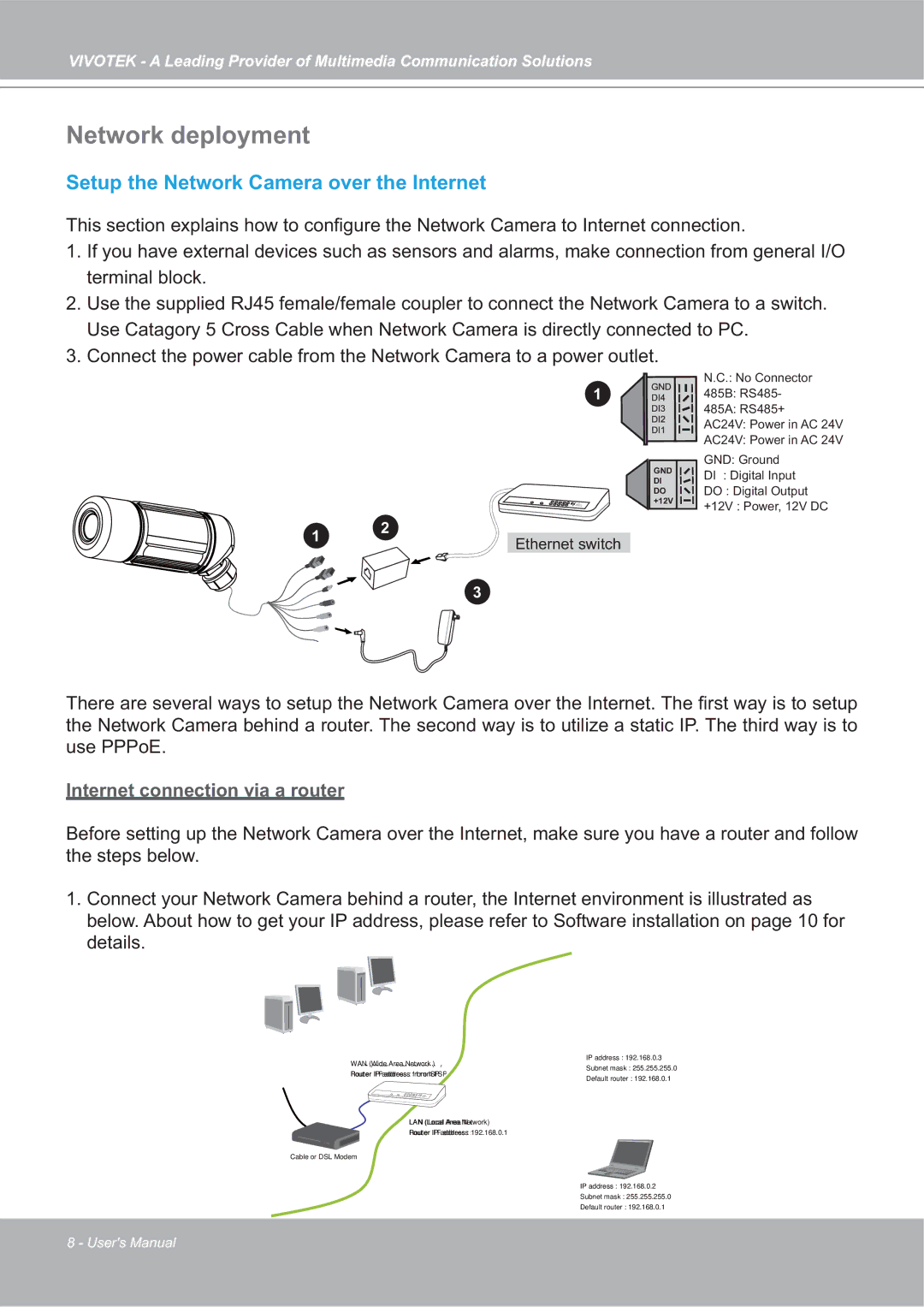 Vivotek 4X-IP7142 manual Network deployment, Ethernet switch 