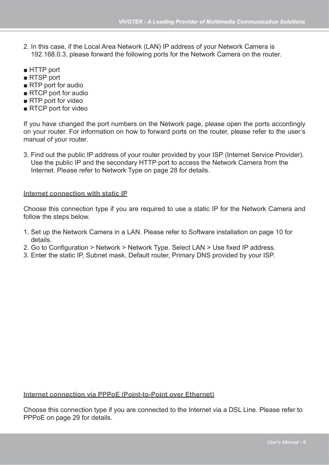 Vivotek 4X-IP7142 manual Internet connection with static IP 