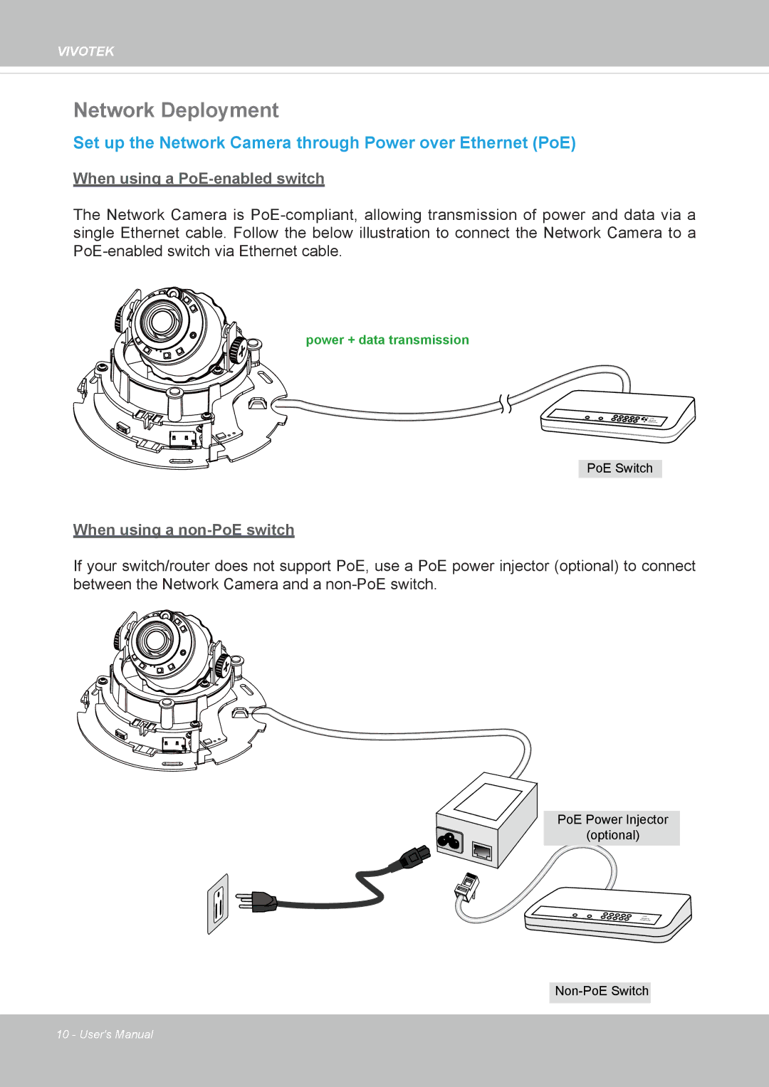 Vivotek 8137HV, FD1837H user manual Network Deployment, Set up the Network Camera through Power over Ethernet PoE 