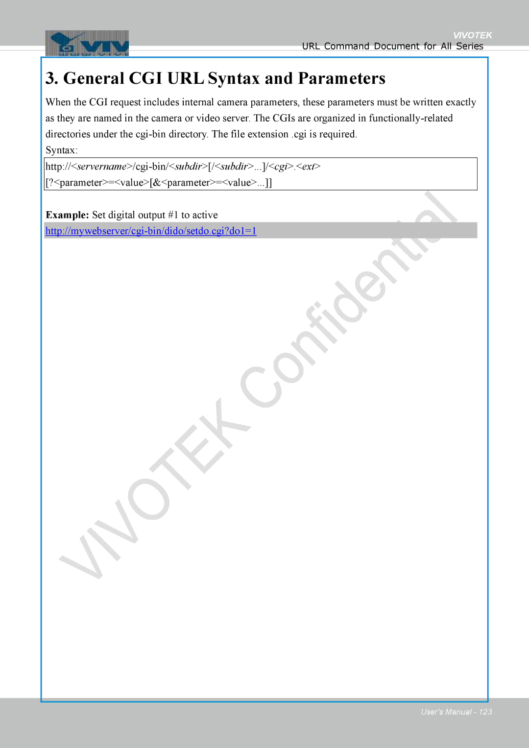 Vivotek FD1837H, 8137HV user manual General CGI URL Syntax and Parameters 