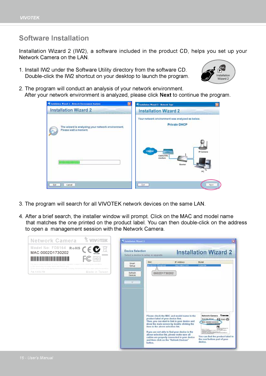 Vivotek 8137HV, FD1837H user manual Software Installation, Network Camera 