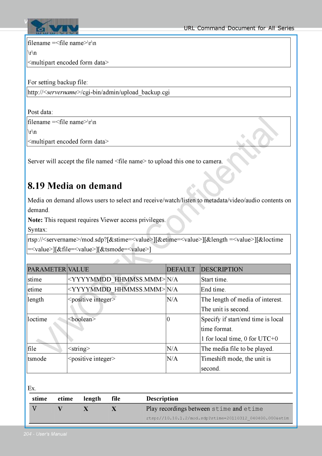 Vivotek 8137HV, FD1837H user manual Media on demand, Start time Etime, Stime Etime Length File Description 