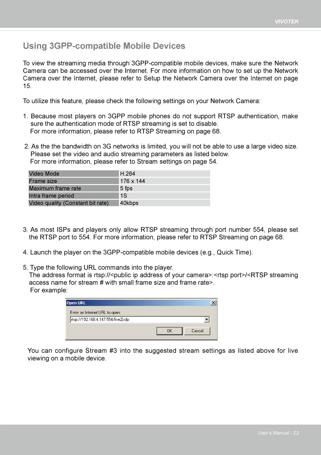 Vivotek FD1837H, 8137HV user manual Using 3GPP-compatible Mobile Devices 