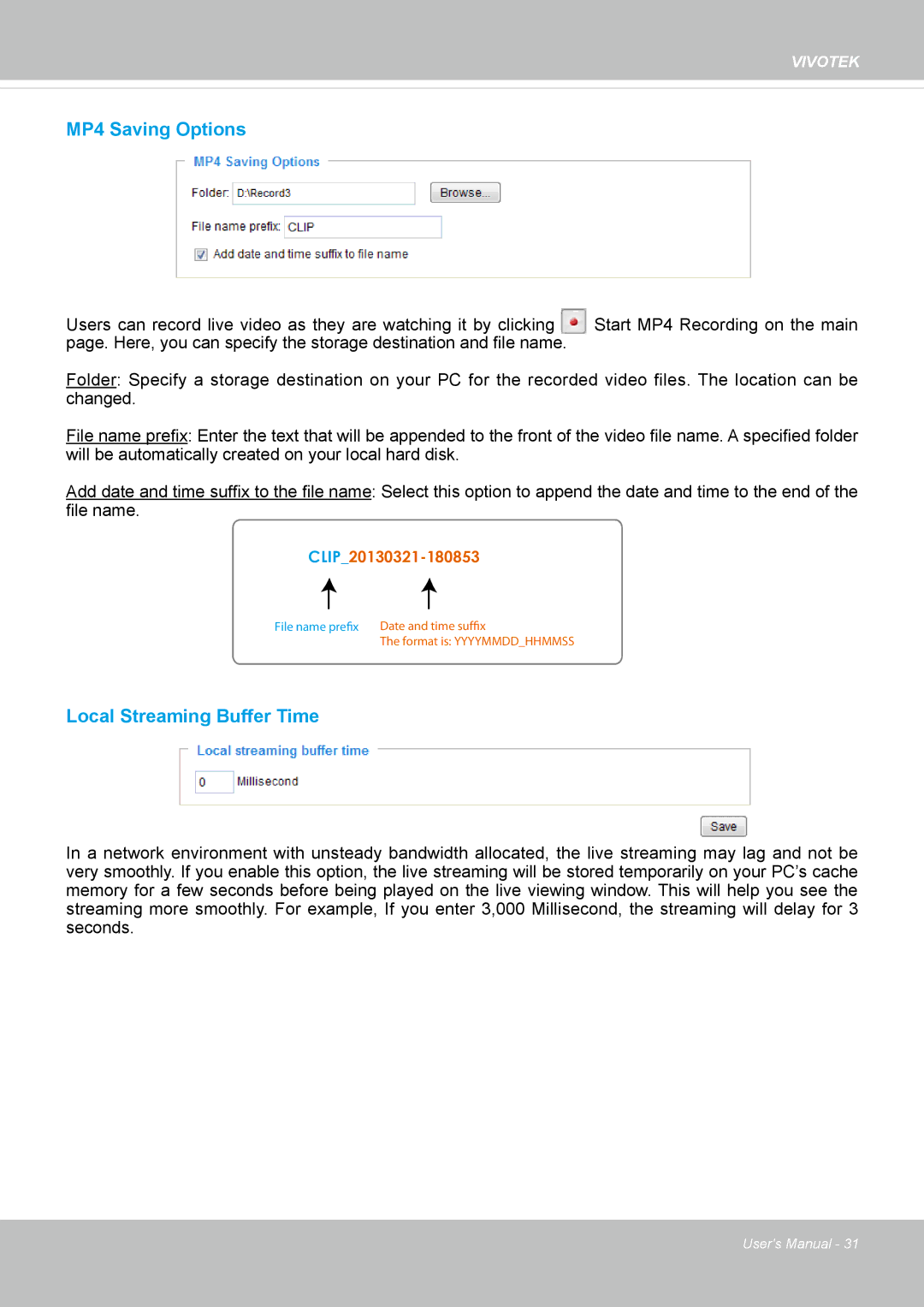 Vivotek FD1837H, 8137HV user manual MP4 Saving Options 