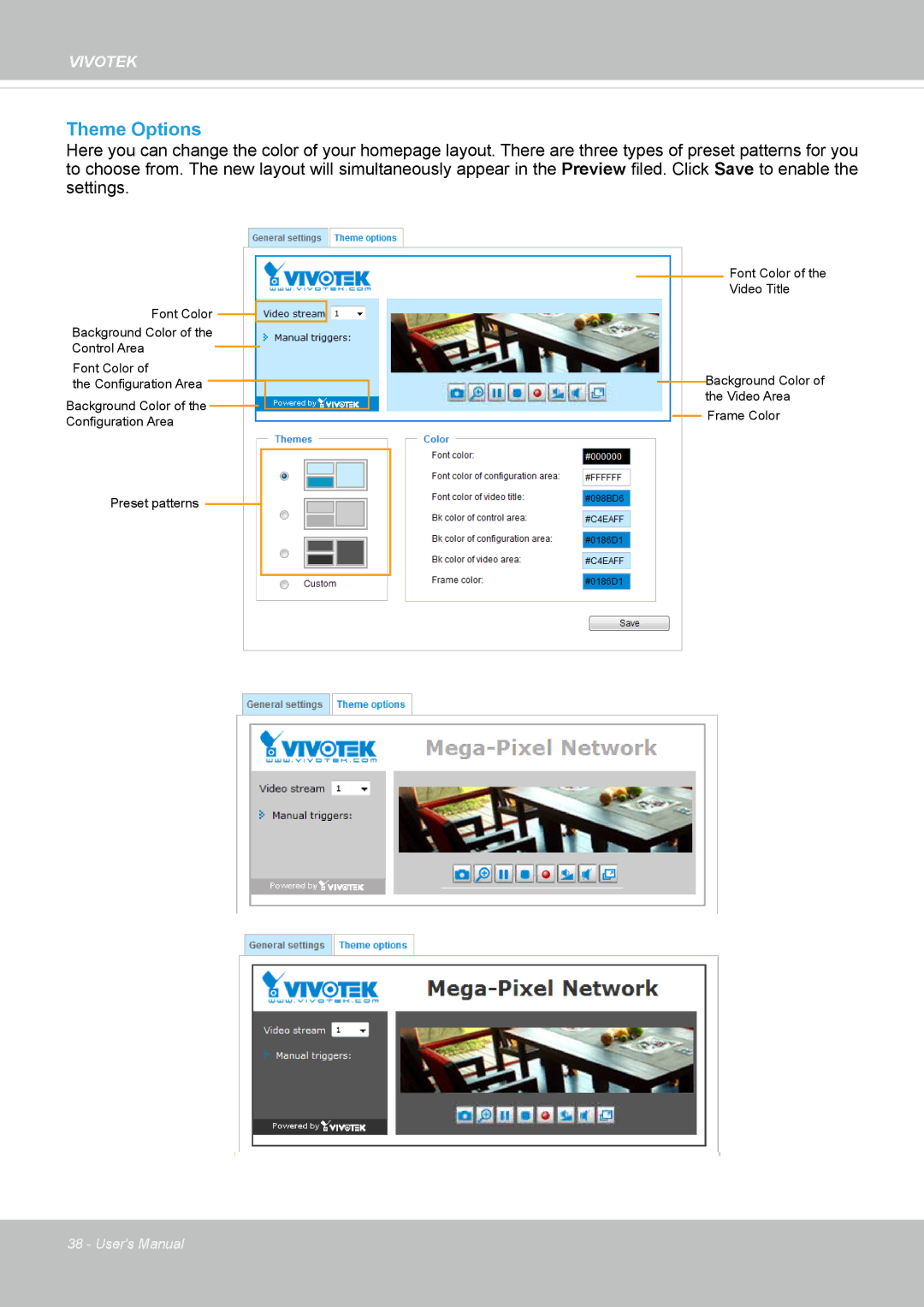 Vivotek 8137HV, FD1837H user manual Theme Options 