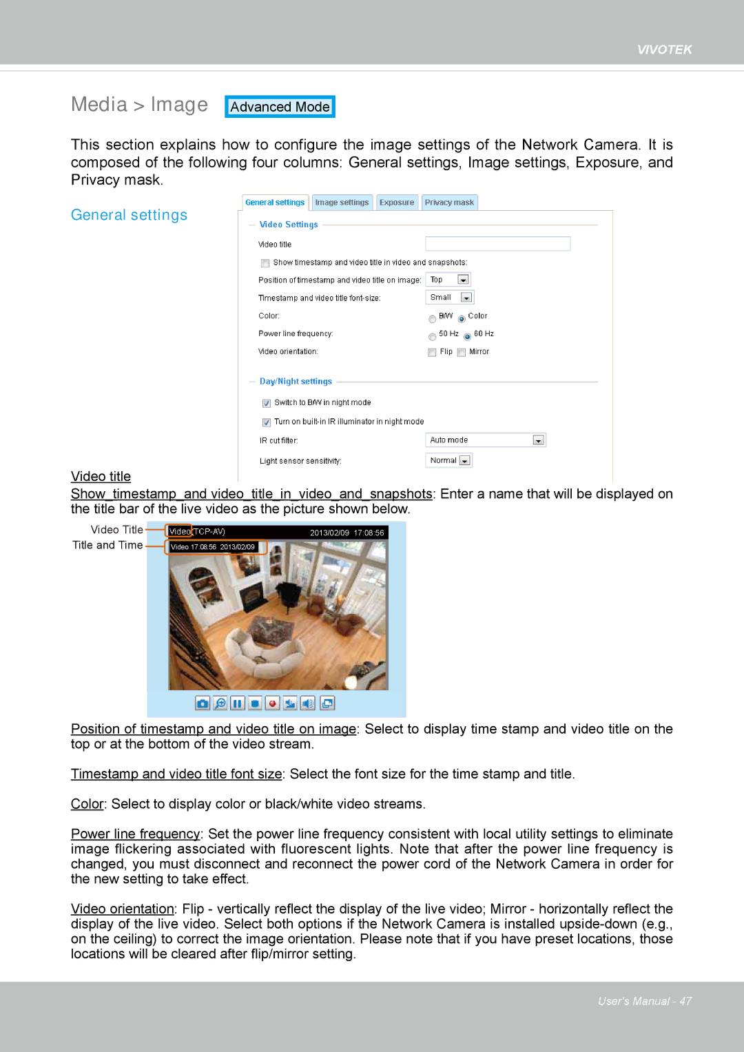 Vivotek FD1837H, 8137HV user manual Media Image, General settings 