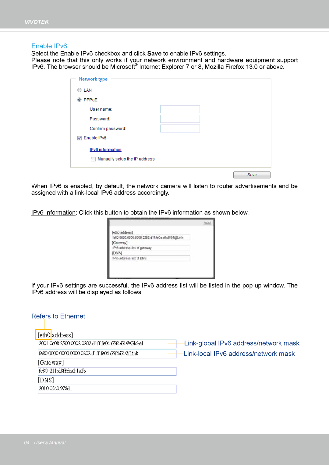 Vivotek 8137HV, FD1837H user manual Enable IPv6 