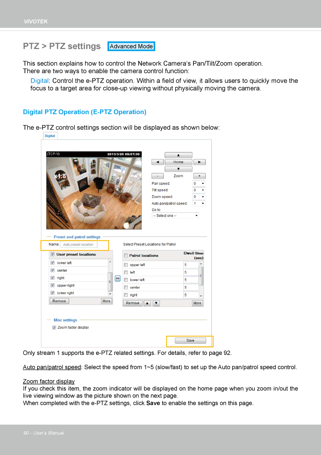 Vivotek 8137HV, FD1837H user manual PTZ PTZ settings, X1.8 