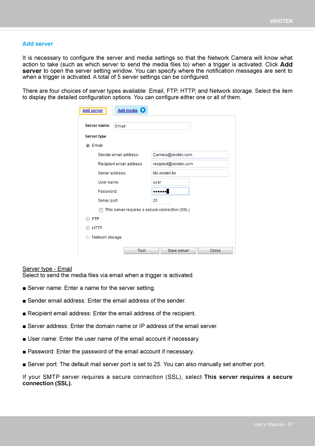 Vivotek FD1837H, 8137HV user manual Add server 