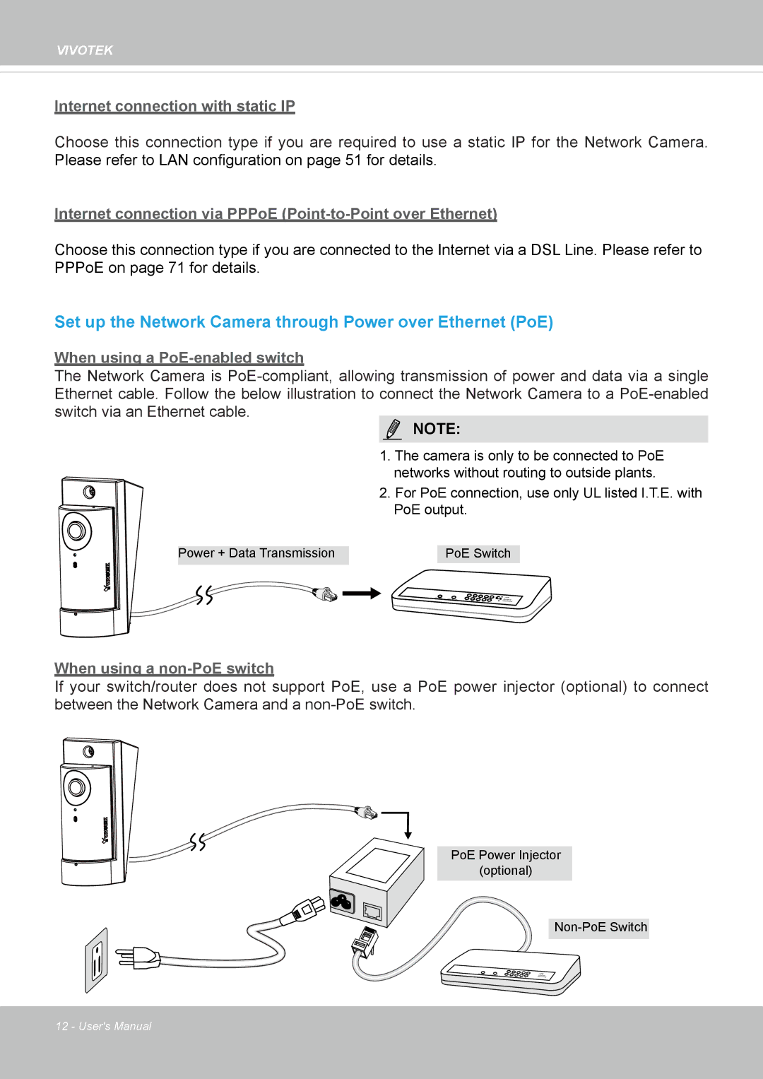 Vivotek CC8130 user manual Set up the Network Camera through Power over Ethernet PoE 