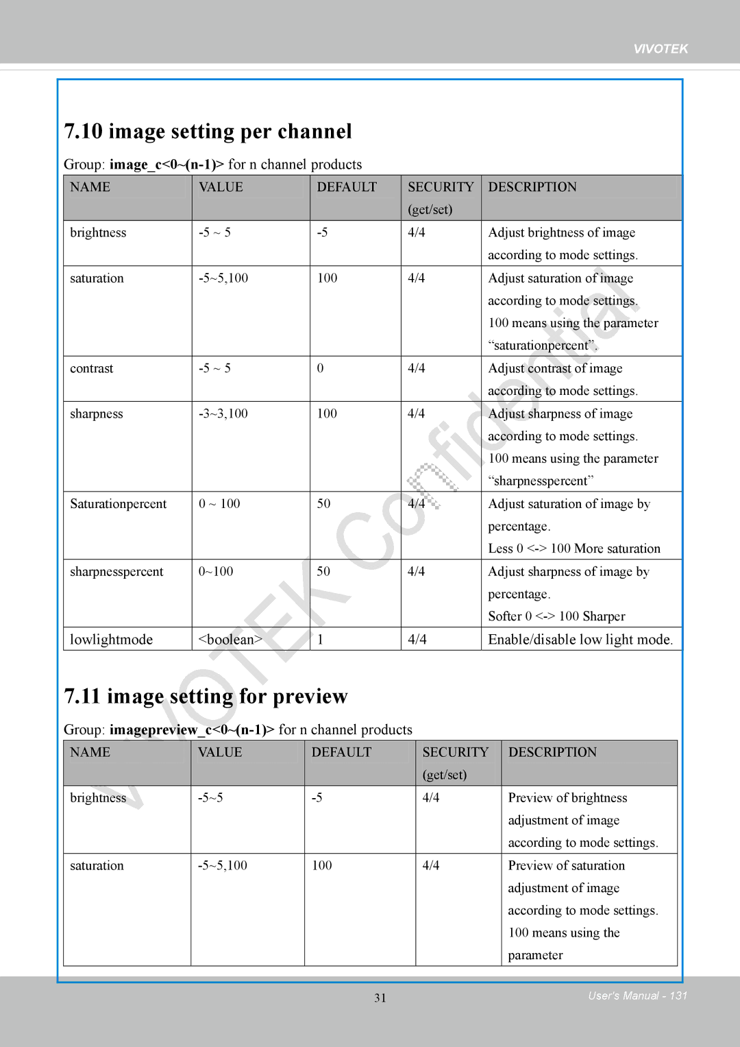 Vivotek CC8130 user manual Image setting per channel, Image setting for preview, Group imagec0~n-1for n channel products 