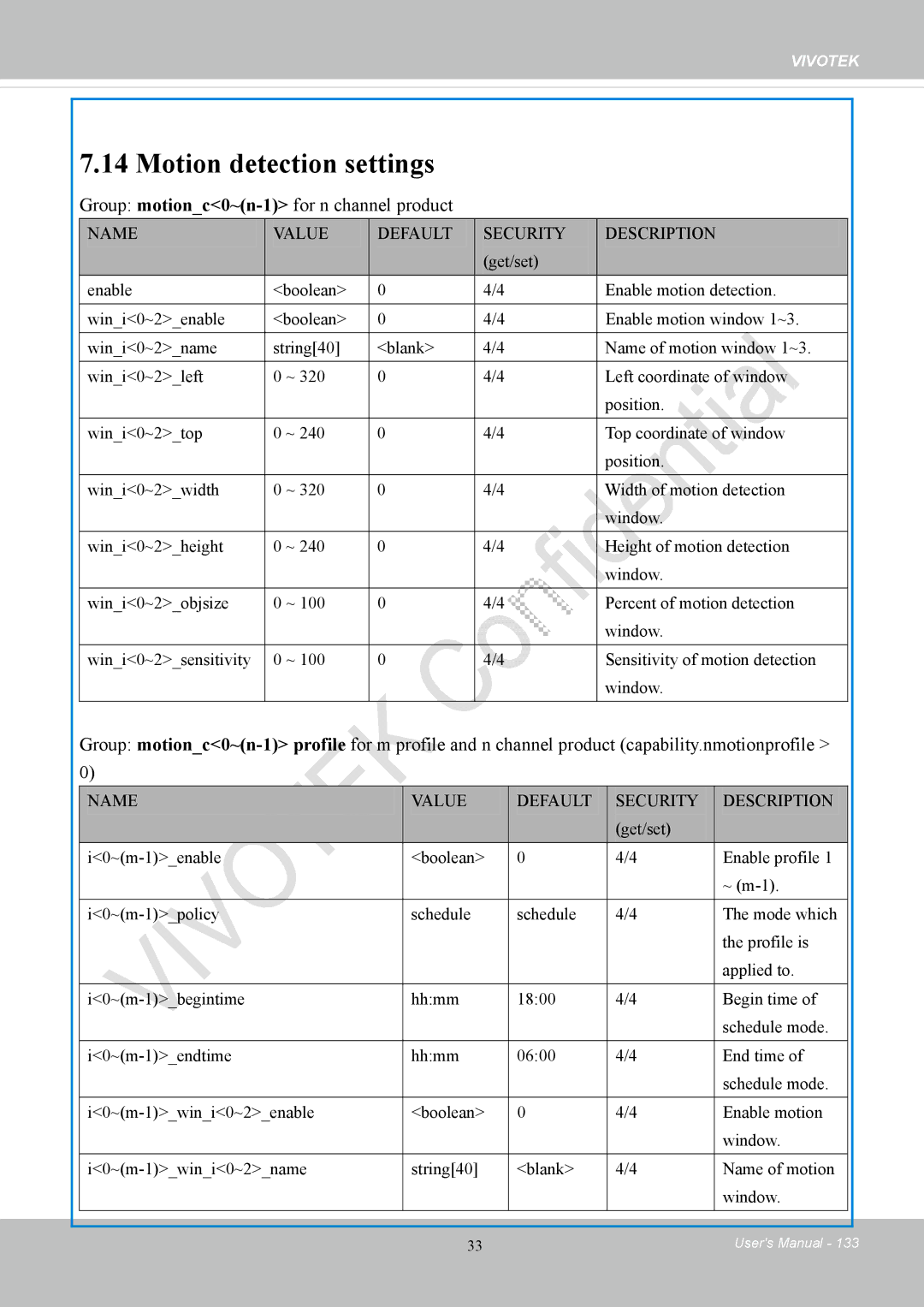 Vivotek CC8130 user manual Motion detection settings, Group motionc0~n-1for n channel product 