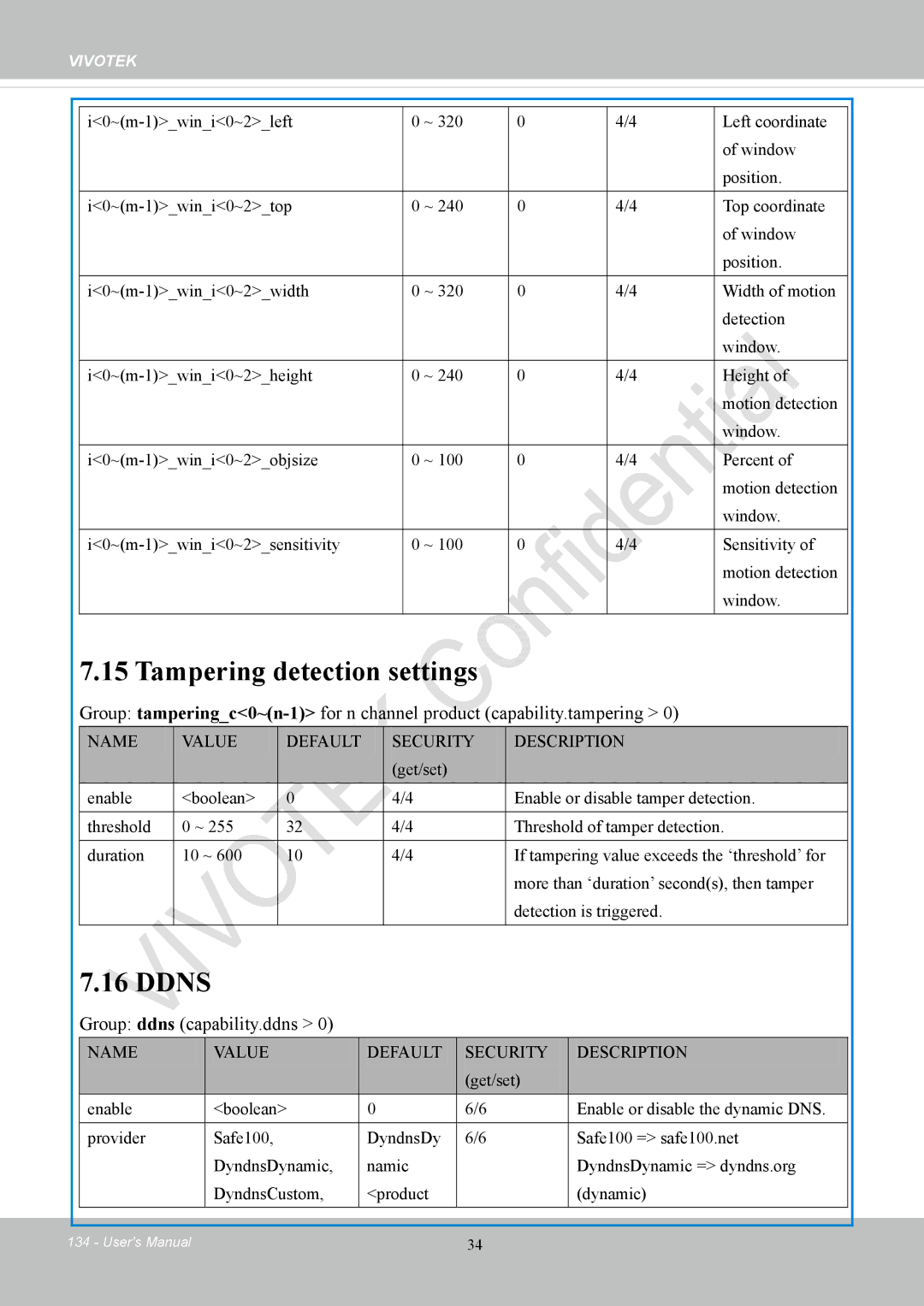 Vivotek CC8130 user manual Tampering detection settings, Ddns, Group ddns capability.ddns 