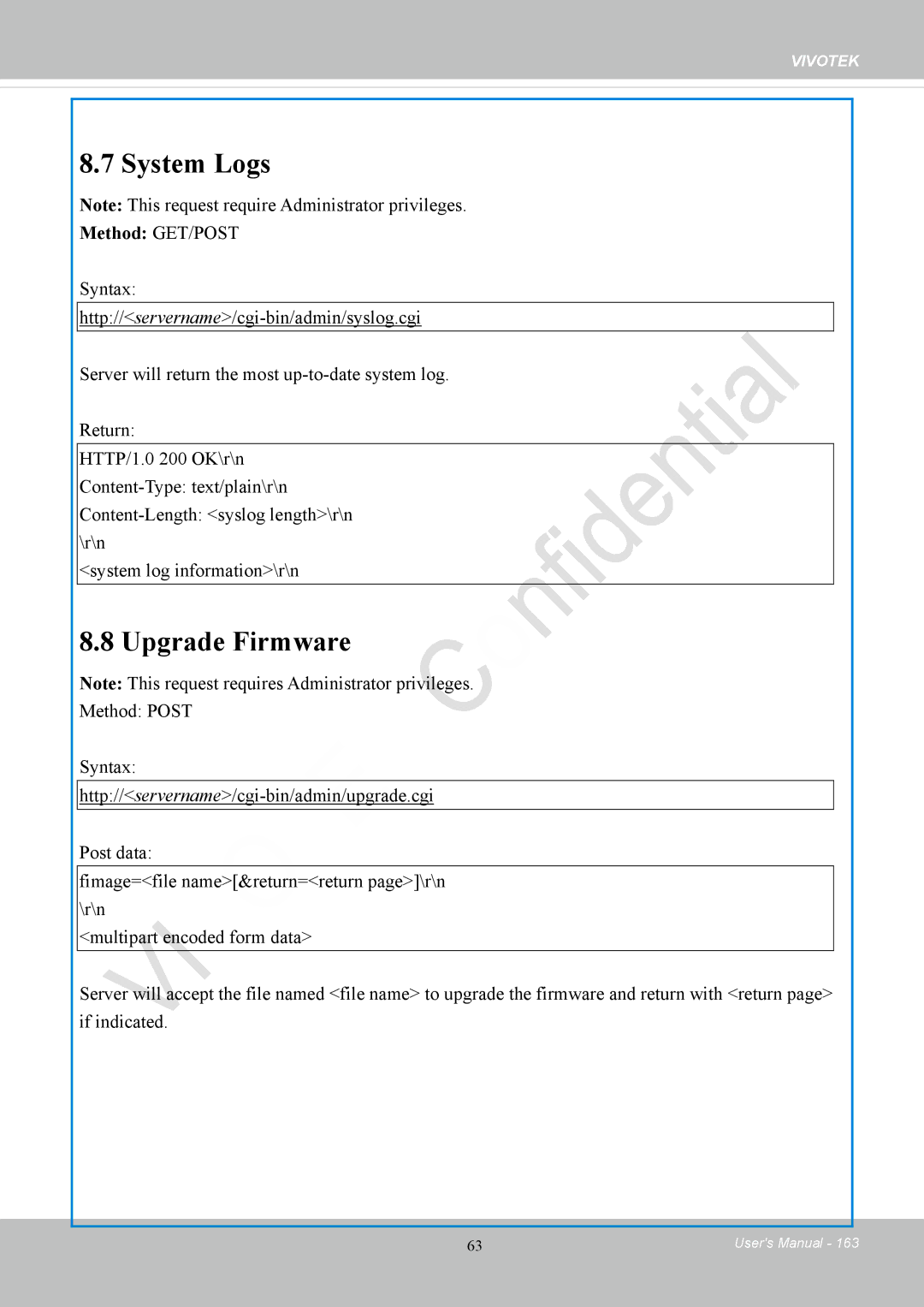 Vivotek CC8130 user manual System Logs, Upgrade Firmware 