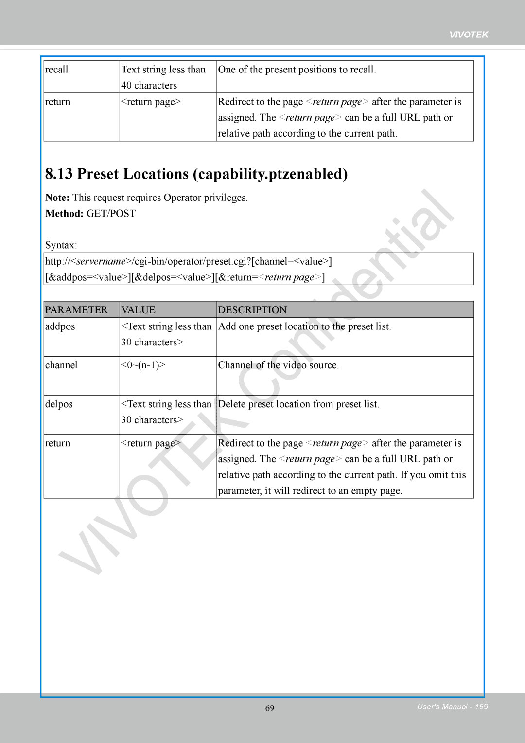 Vivotek CC8130 user manual Preset Locations capability.ptzenabled 