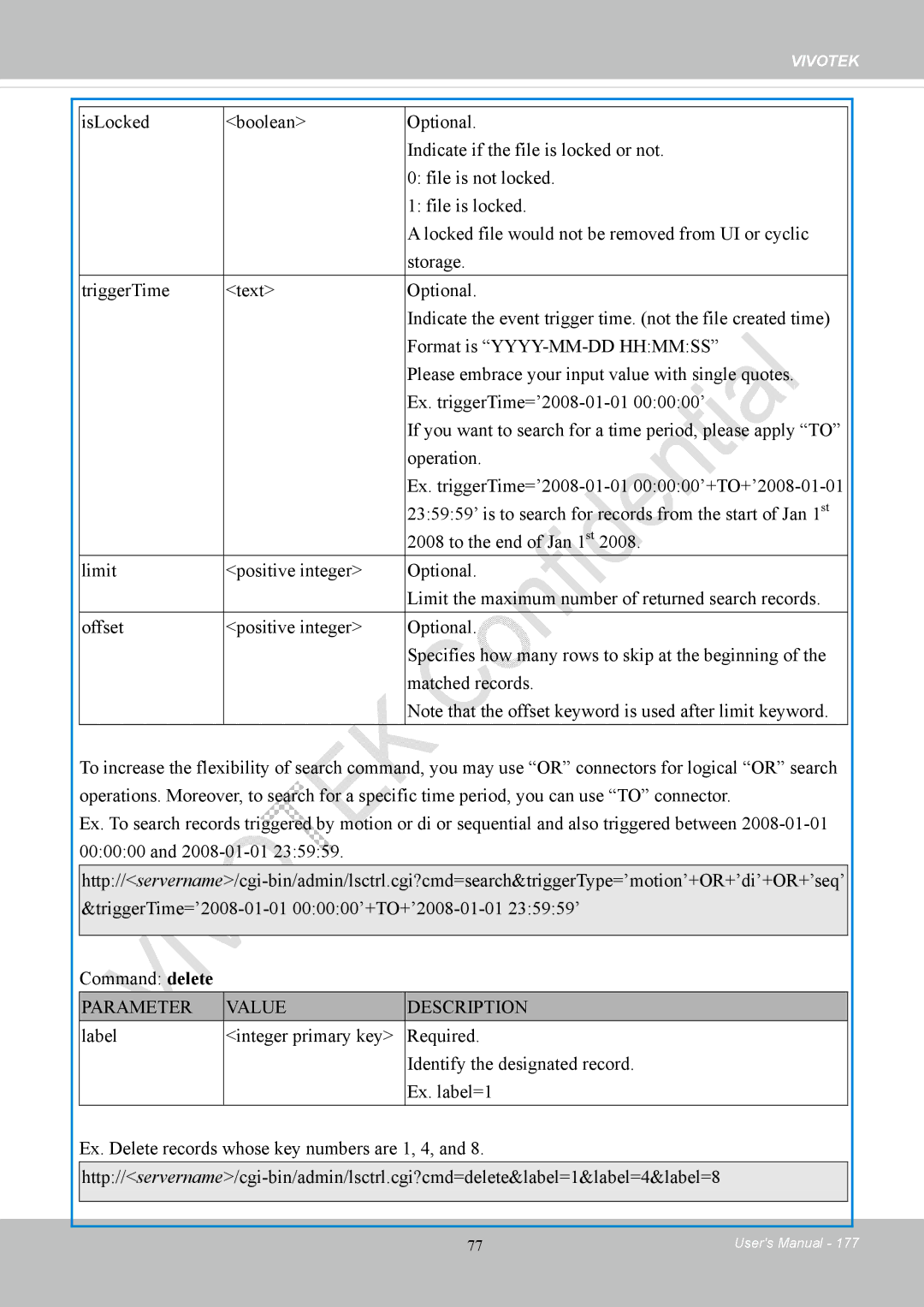 Vivotek CC8130 user manual Parameter Value Description 