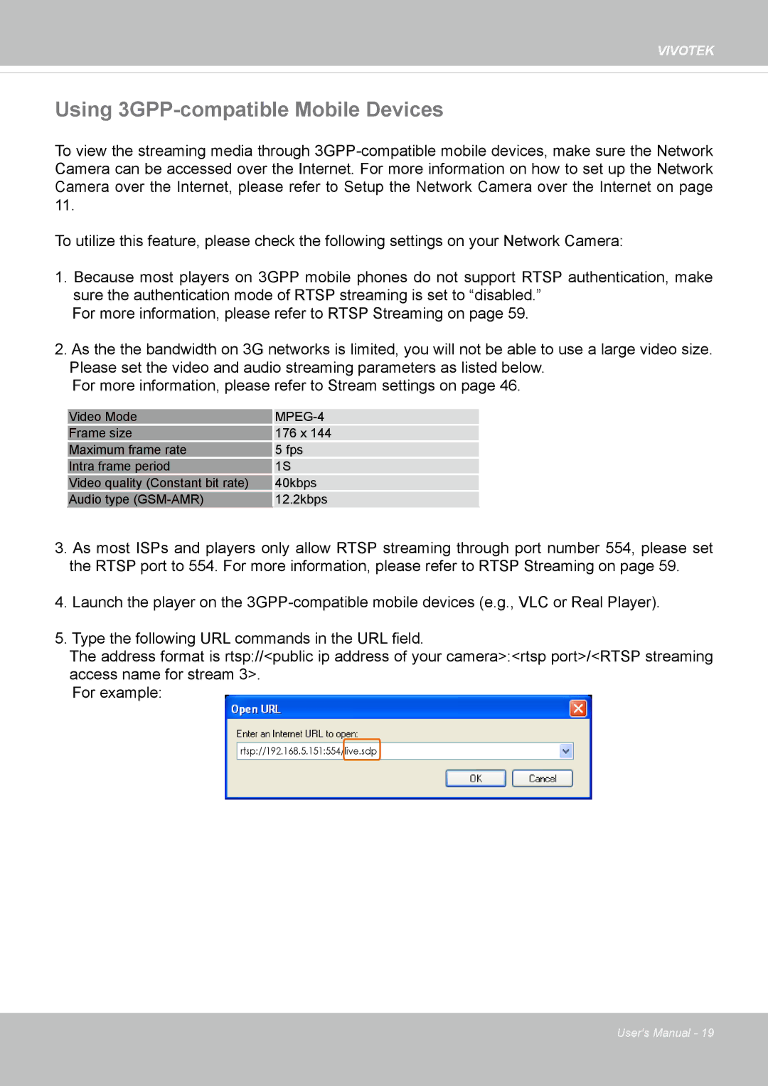 Vivotek CC8130 user manual Using 3GPP-compatible Mobile Devices, MPEG-4 