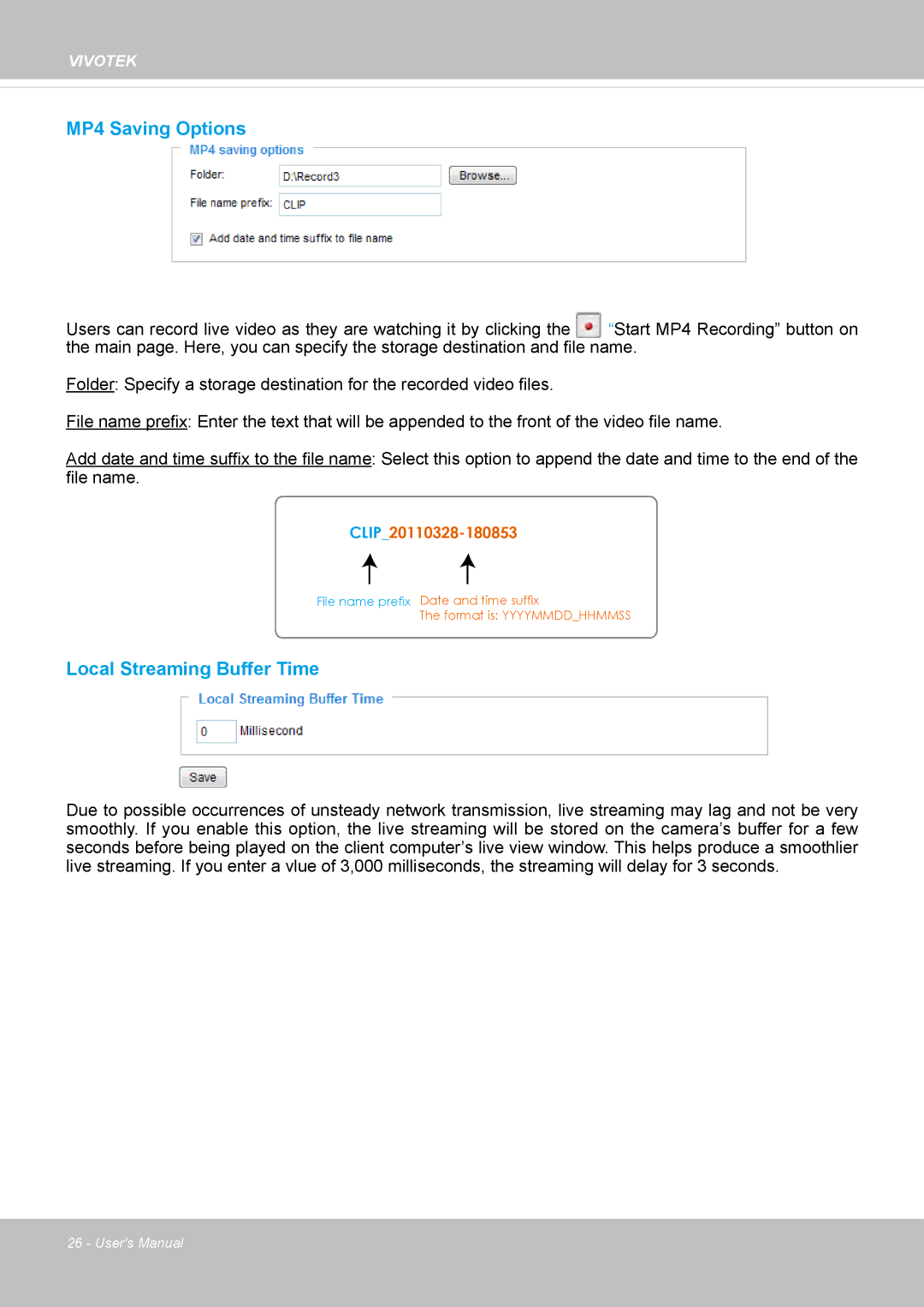 Vivotek CC8130 user manual MP4 Saving Options 