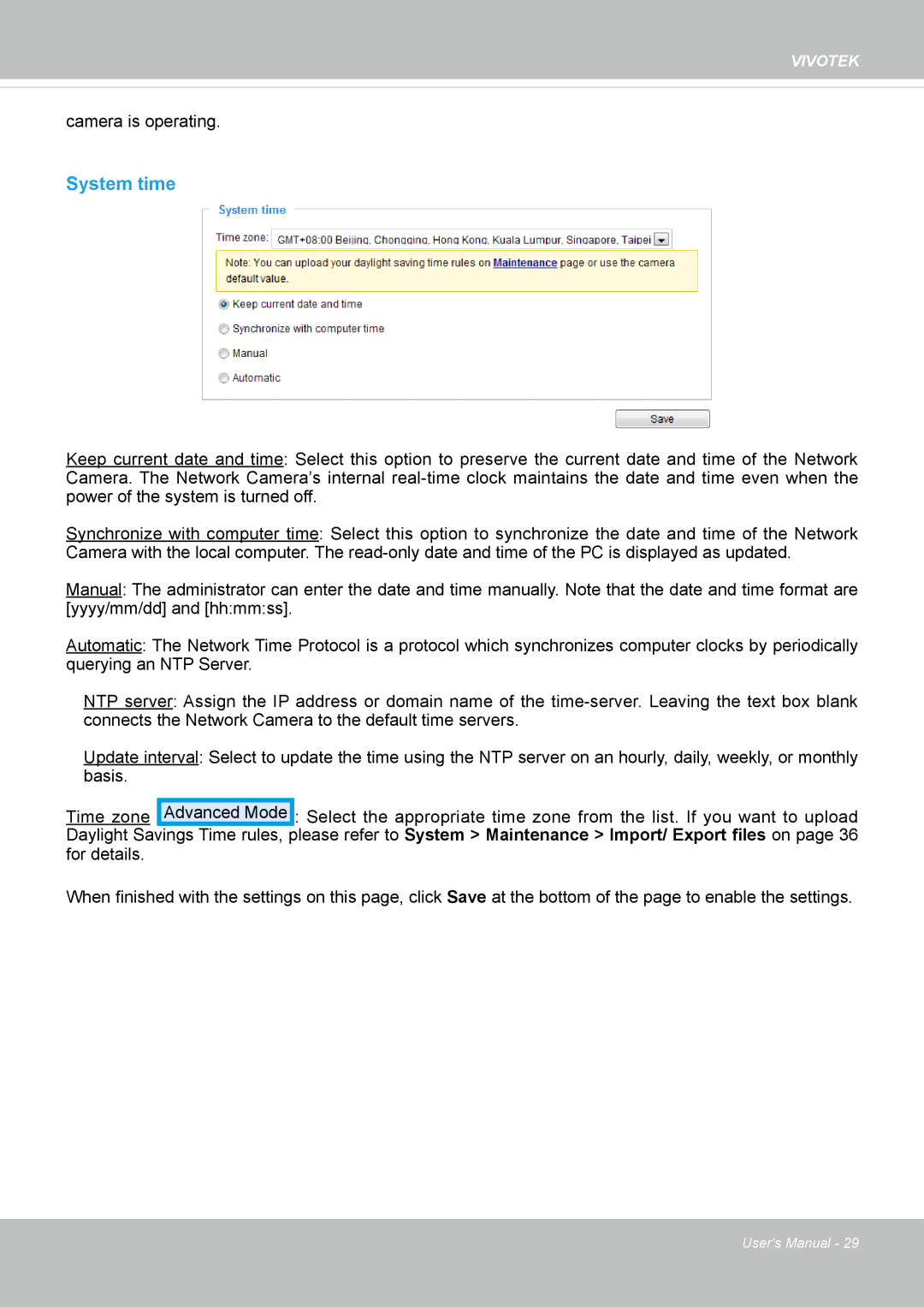 Vivotek CC8130 user manual System time 