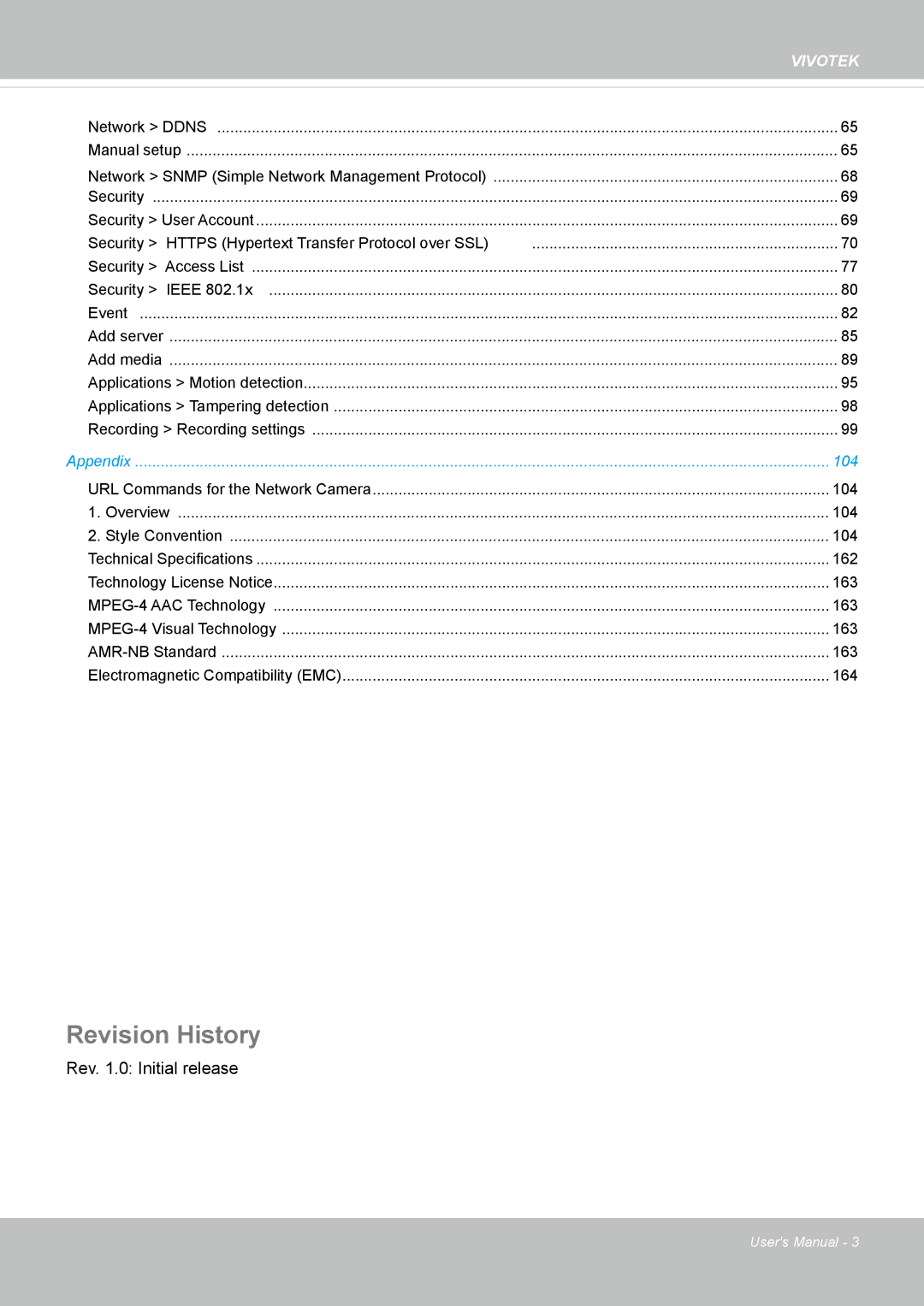 Vivotek CC8130 user manual Revision History, Network Ddns 