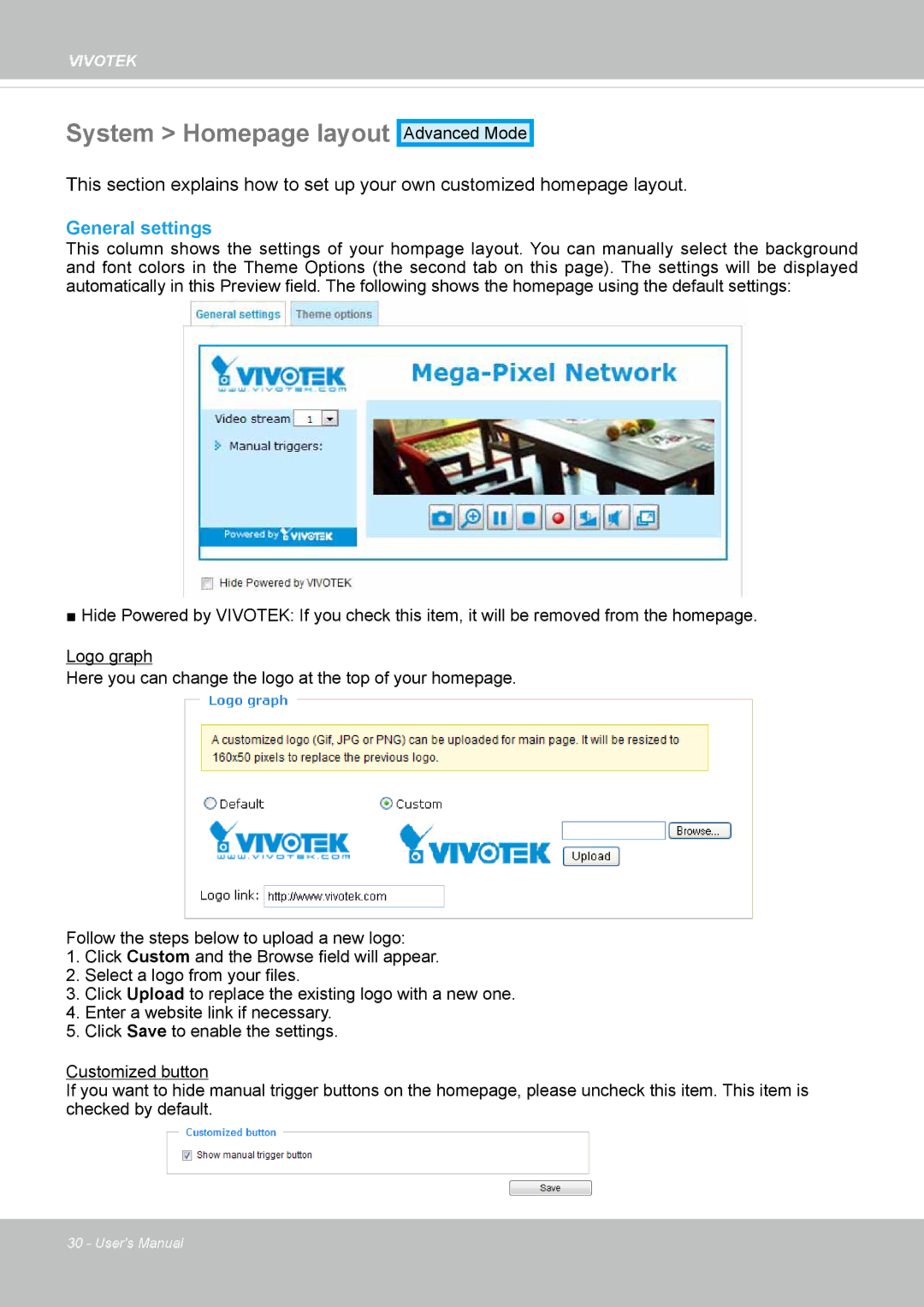 Vivotek CC8130 user manual System Homepage layout, General settings 