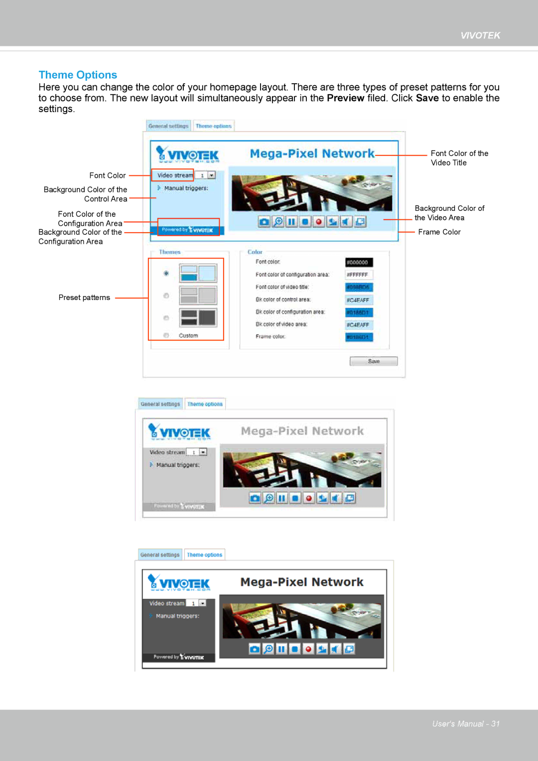 Vivotek CC8130 user manual Theme Options 