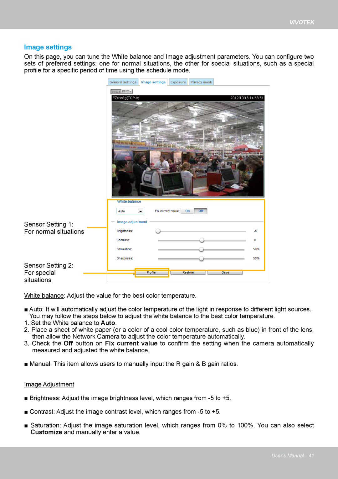Vivotek CC8130 user manual Image settings 