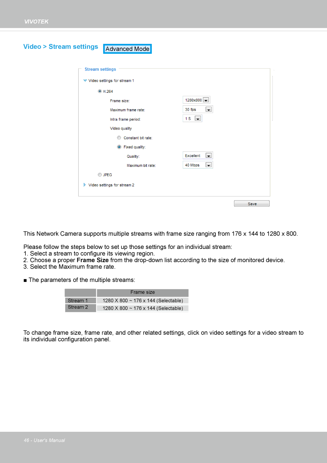 Vivotek CC8130 user manual Video Stream settings 