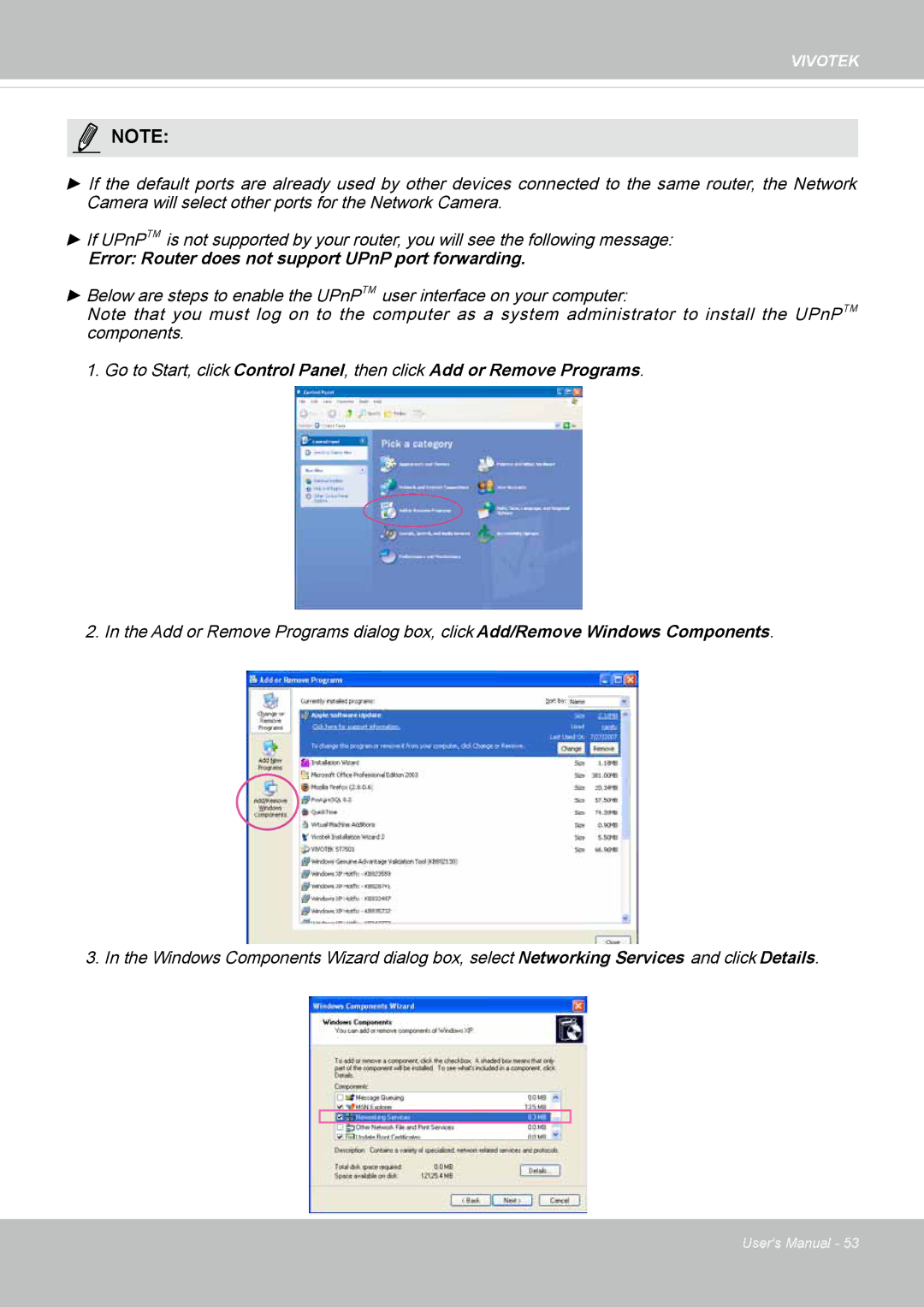 Vivotek CC8130 user manual Error Router does not support UPnP port forwarding 