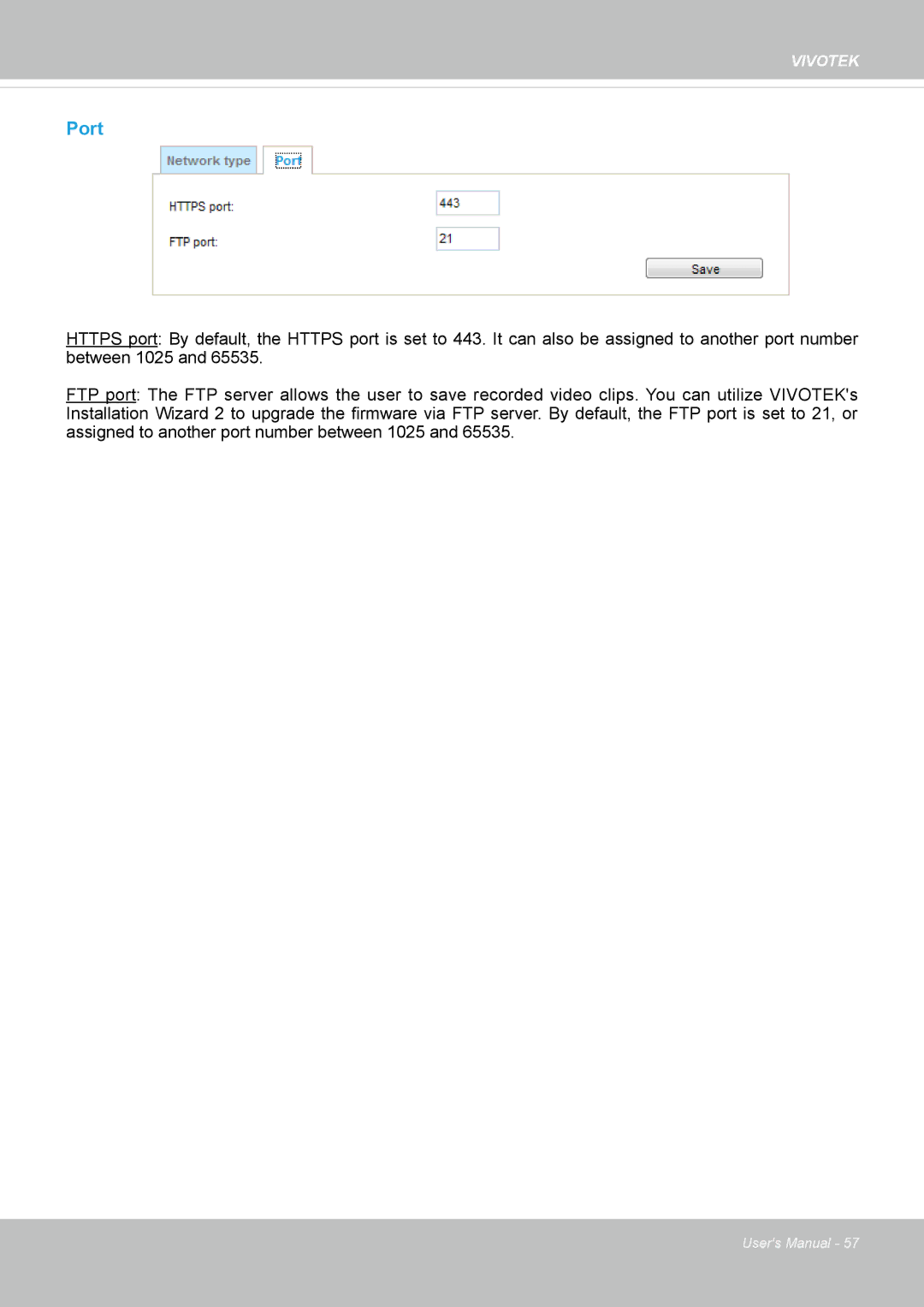 Vivotek CC8130 user manual Port 